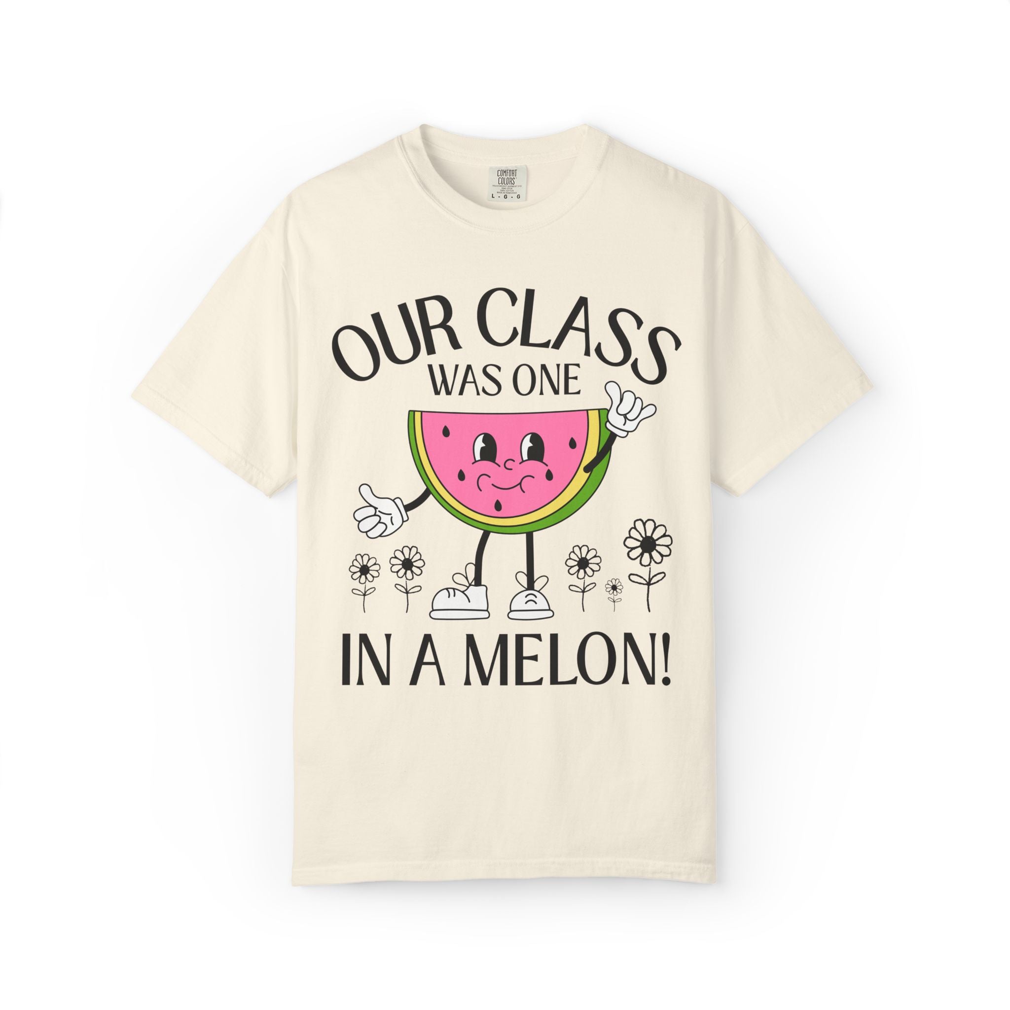 Last Day of School One in a Melon Matching Elementary School Teacher or Office Staff T-Shirt with Cute Retro Watermelon, Class Dismissed Tee