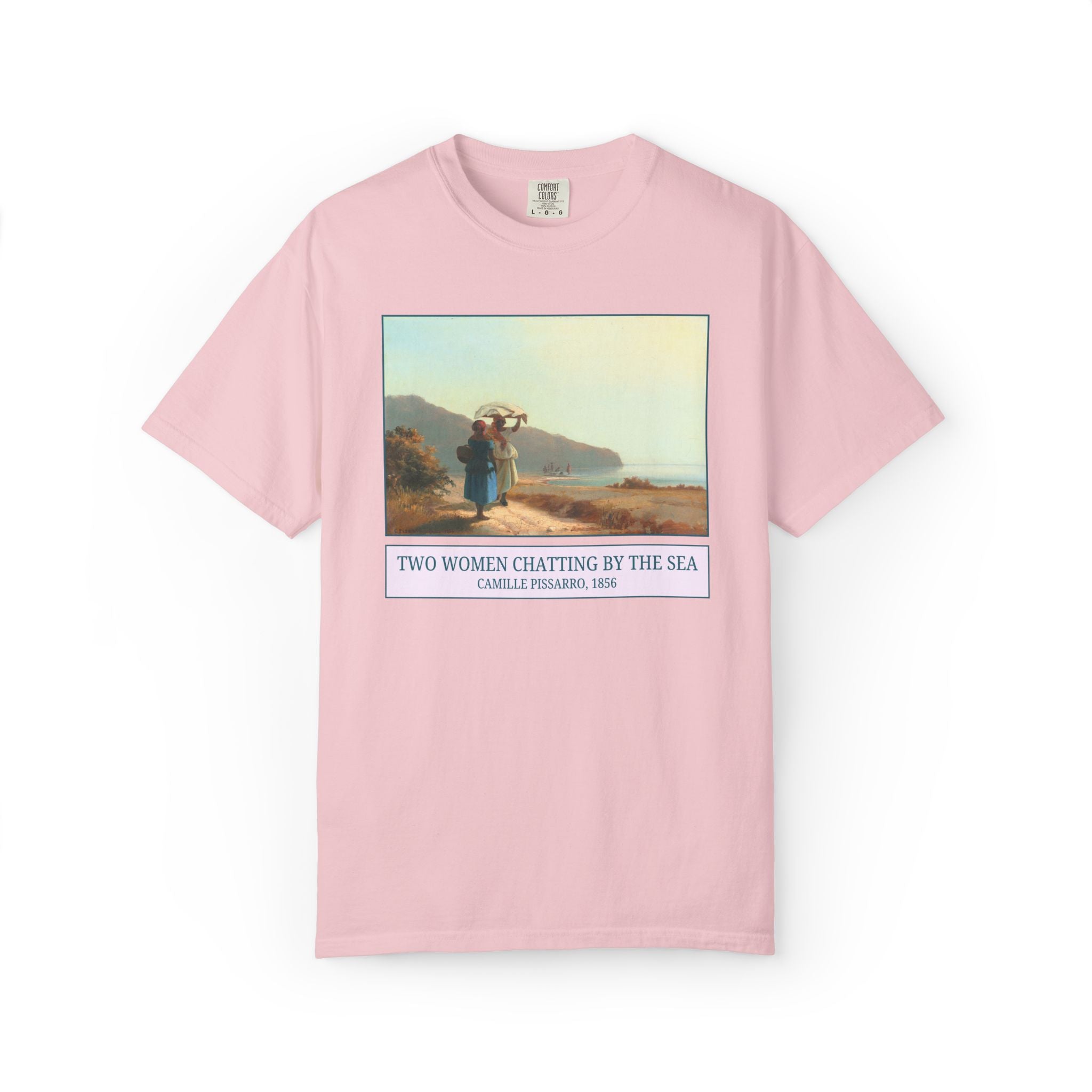 Impressionist Art History Tee Shirt: Two Women By the Sea by Camille Pissarro, 19th Century Famous Painting Post Impressionist Art Movement