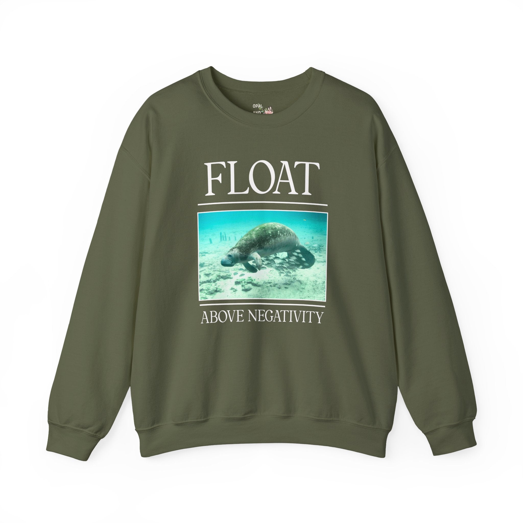 Float Above Negativity Manatee Lover Sweatshirt for Elementary School Teacher, Cute Positive Affirmation Crewneck for Animal Lover, 90s Aesthetic