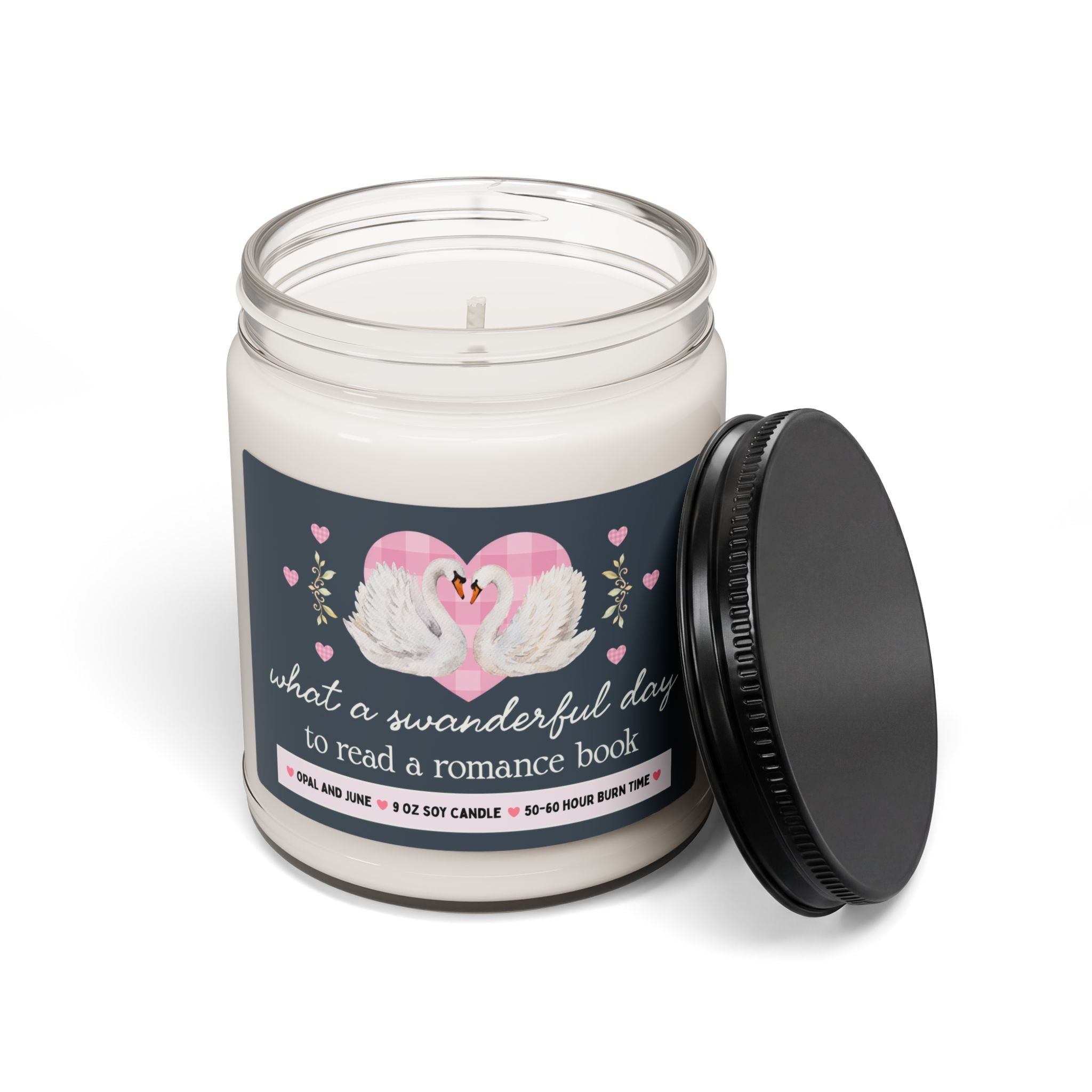 Romance Book Reader Candle with Swans: What a Swanderful Day to Read a Romance Book, 9 Oz Soy Candle for Librarian, Fantasy Romance Bookworm