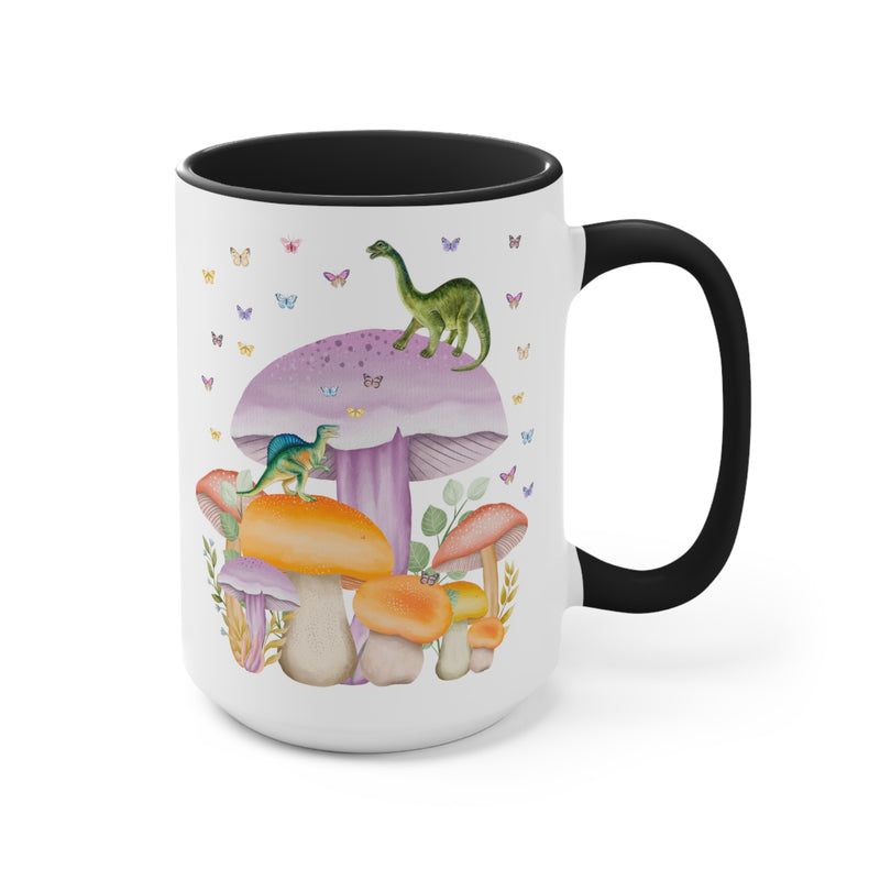 Coffee Mug with Dinosaurs and Mushrooms: 15 Oz Coffee Mug