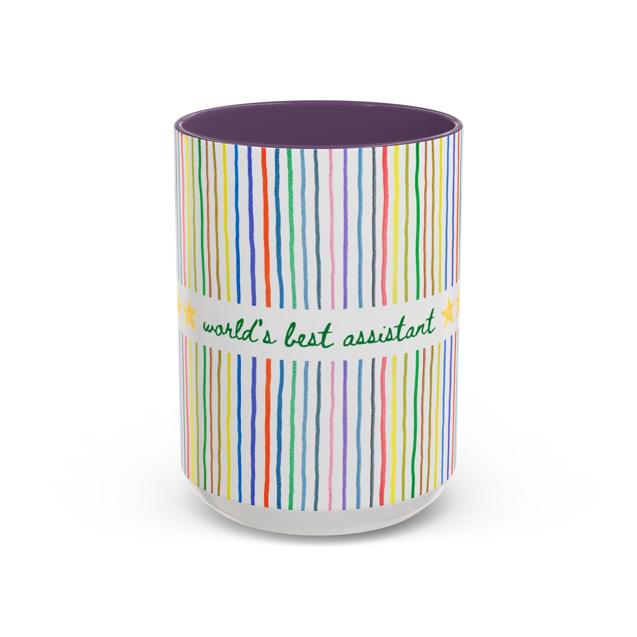World's Best Assistant Coffee Mug: 15 Oz Mug with Colorful Stripes, Cute Thank You Gift for Office Assistant or Executive Assistant, Gift from Boss