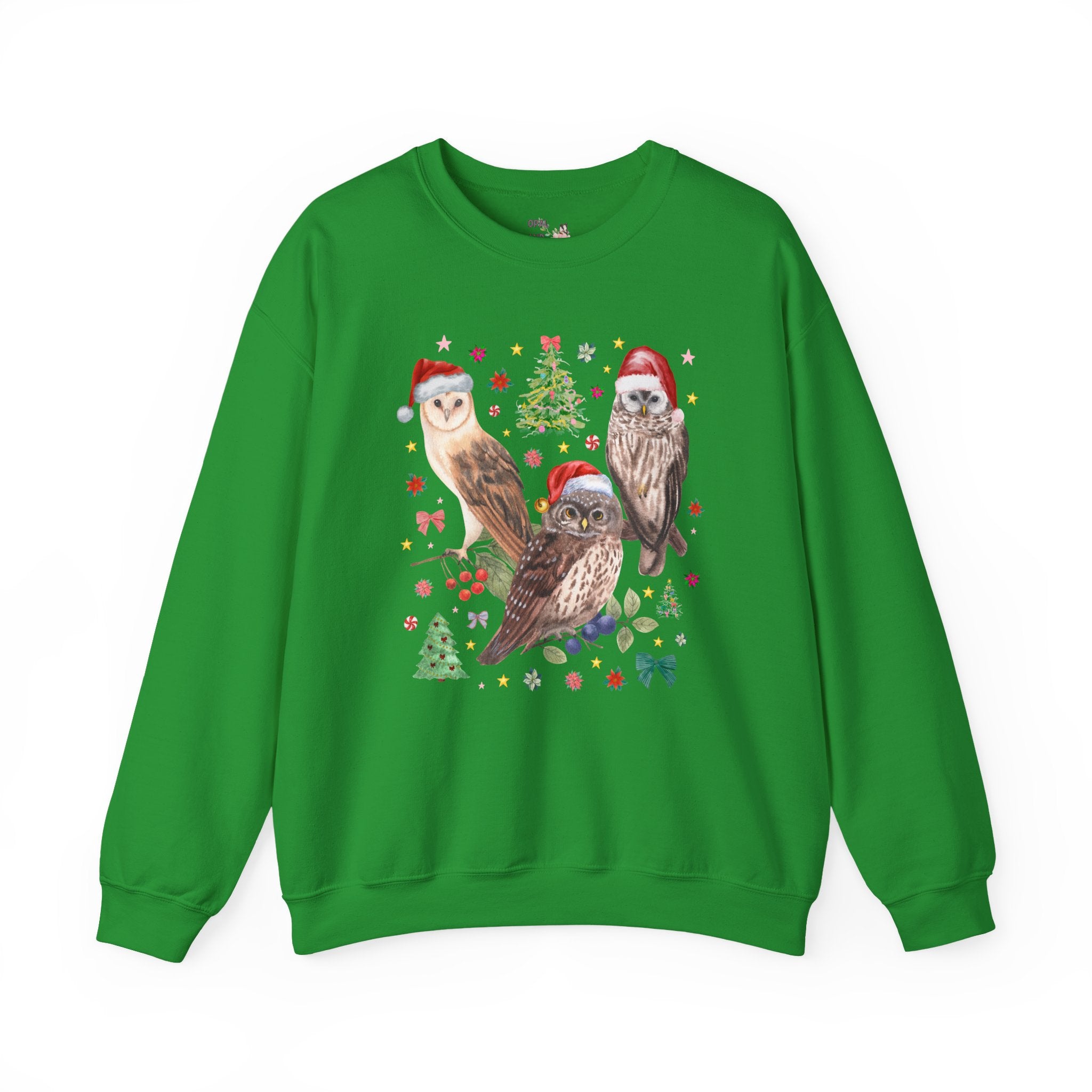 Christmas Owl Animal Lover Sweatshirt with Owls Wearing Santa Hats, Funny Nostalgic 90s Aesthetic Maximalist Crewneck, Bird Lover or Birdwatcher