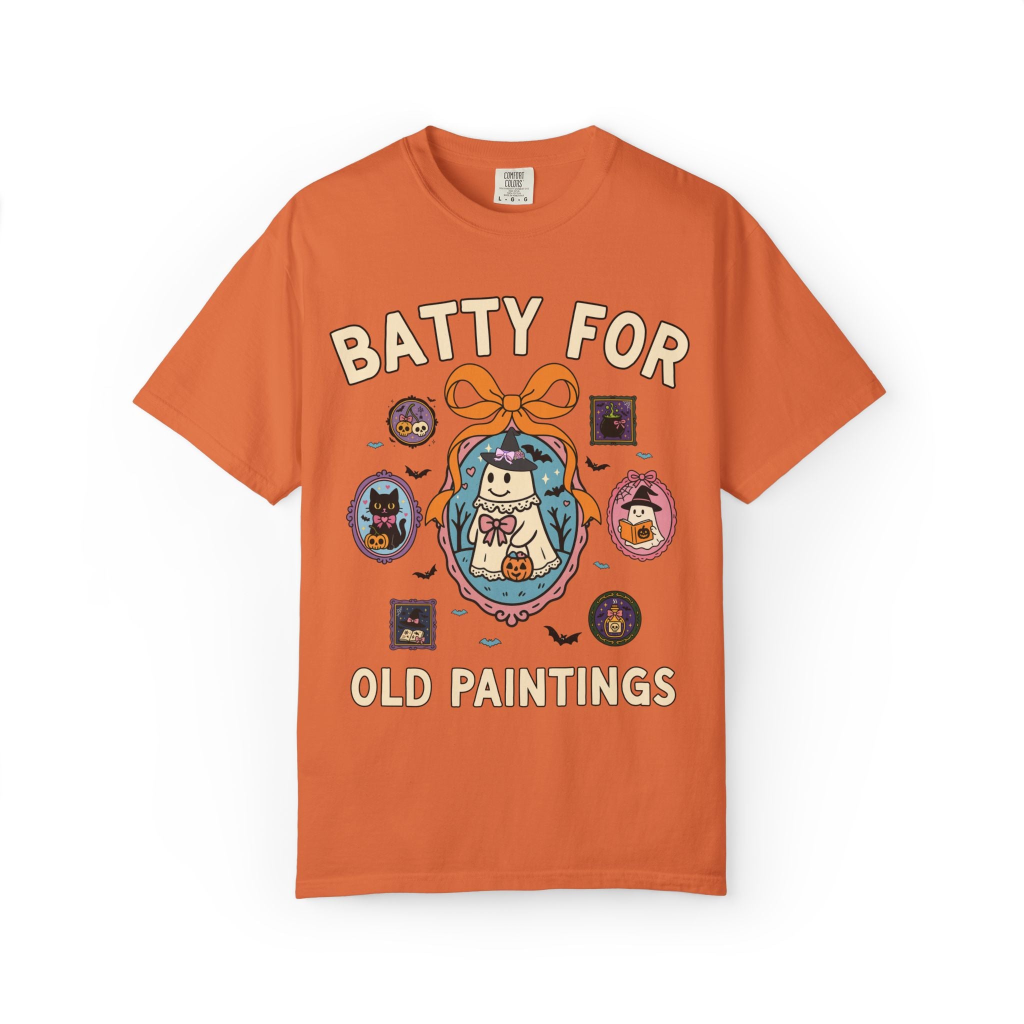 Batty for Arguing Art Historian T-Shirt with Cute Witchy Ghosts, Silly Spooky Season Matching Museum Docent Tee for Fall or Halloween