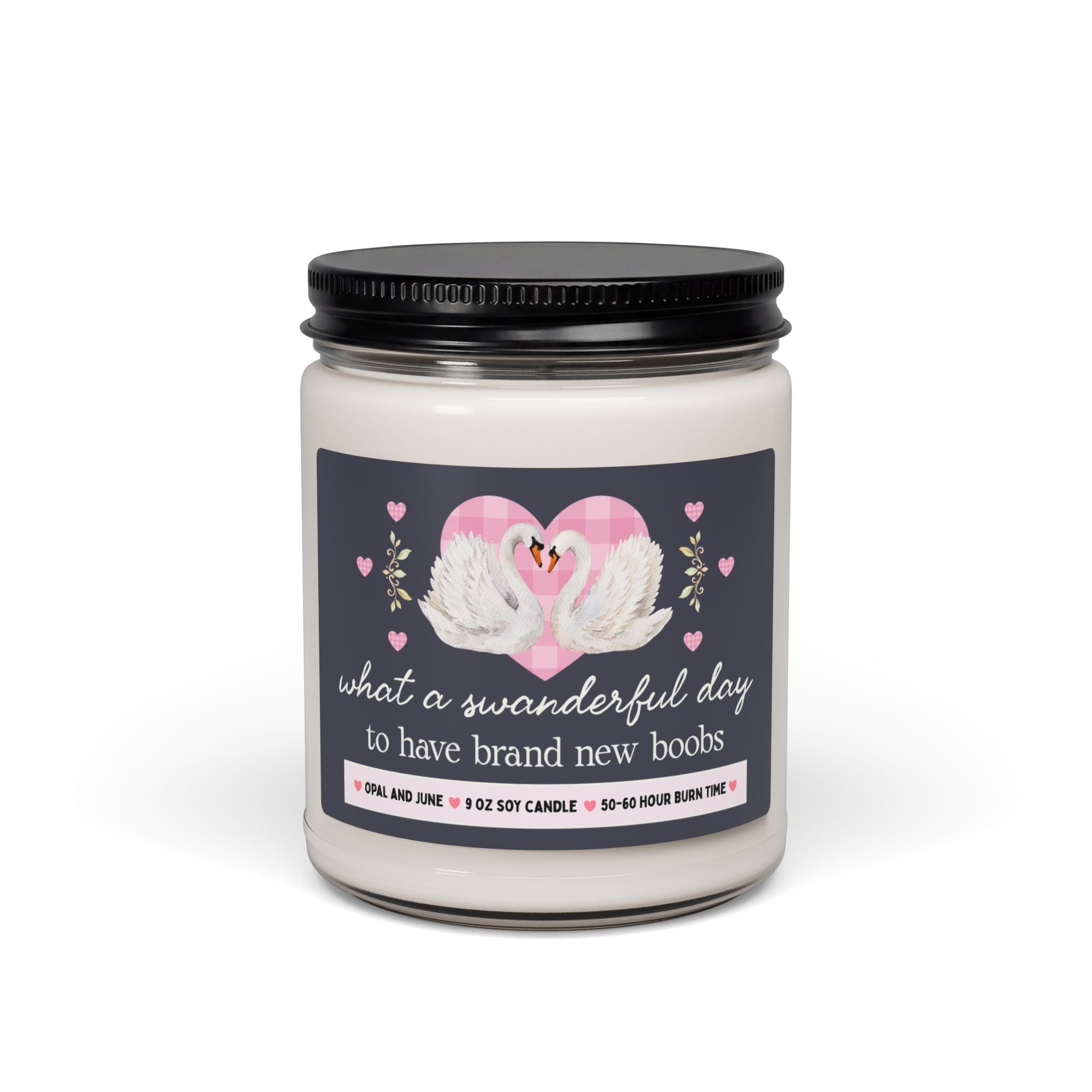 Funny Boob Job Gift, Candle with Swans: What a Swanderful Day to Have Brand New Boobs, Silly Cute Congratulations Gift for Friend or Wife