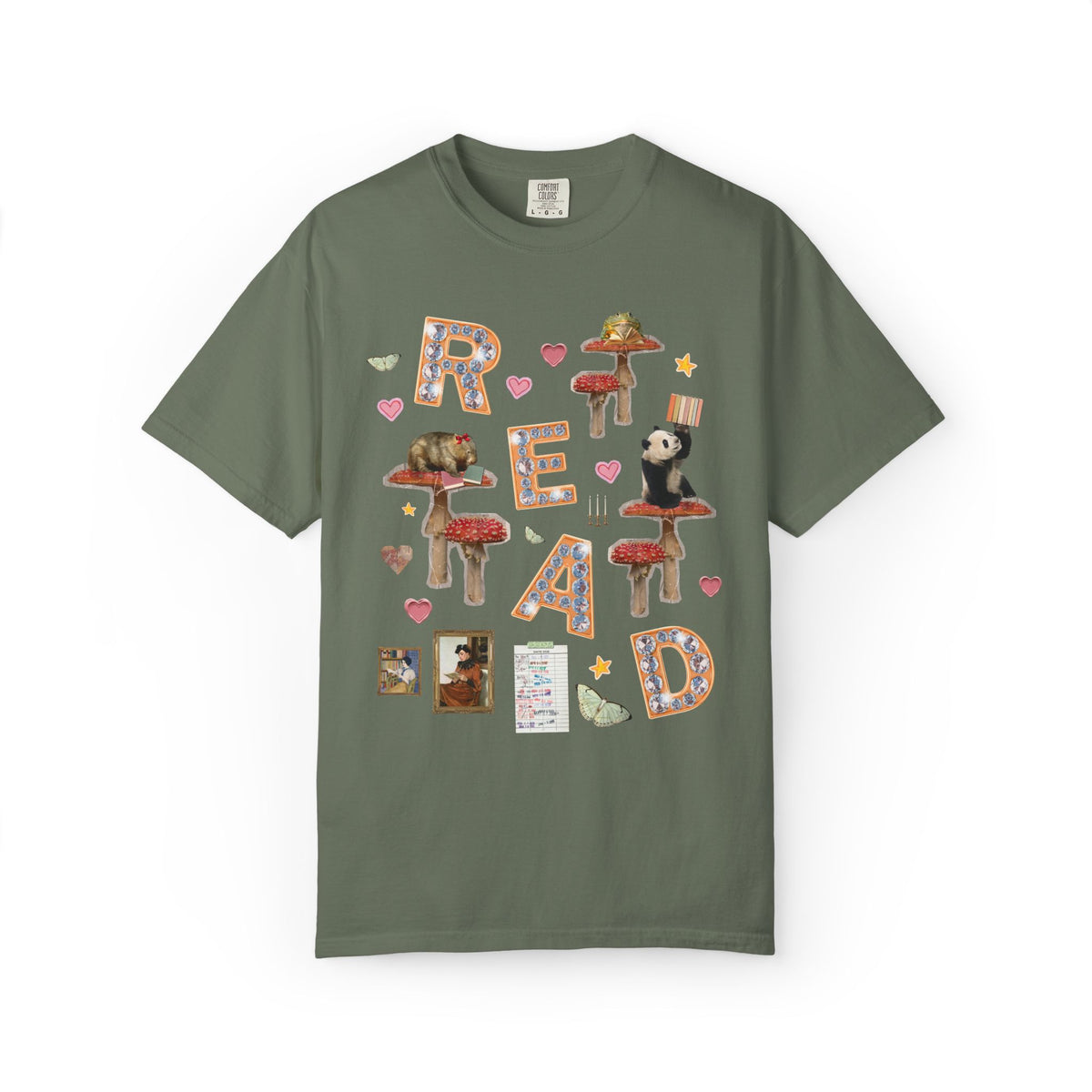 Read Animal Lover T-Shirt with Famous Paintings and Hearts, Cute 90s Aesthetic Book Lover or Bookworm T-Shirt for School Librarian or Reader