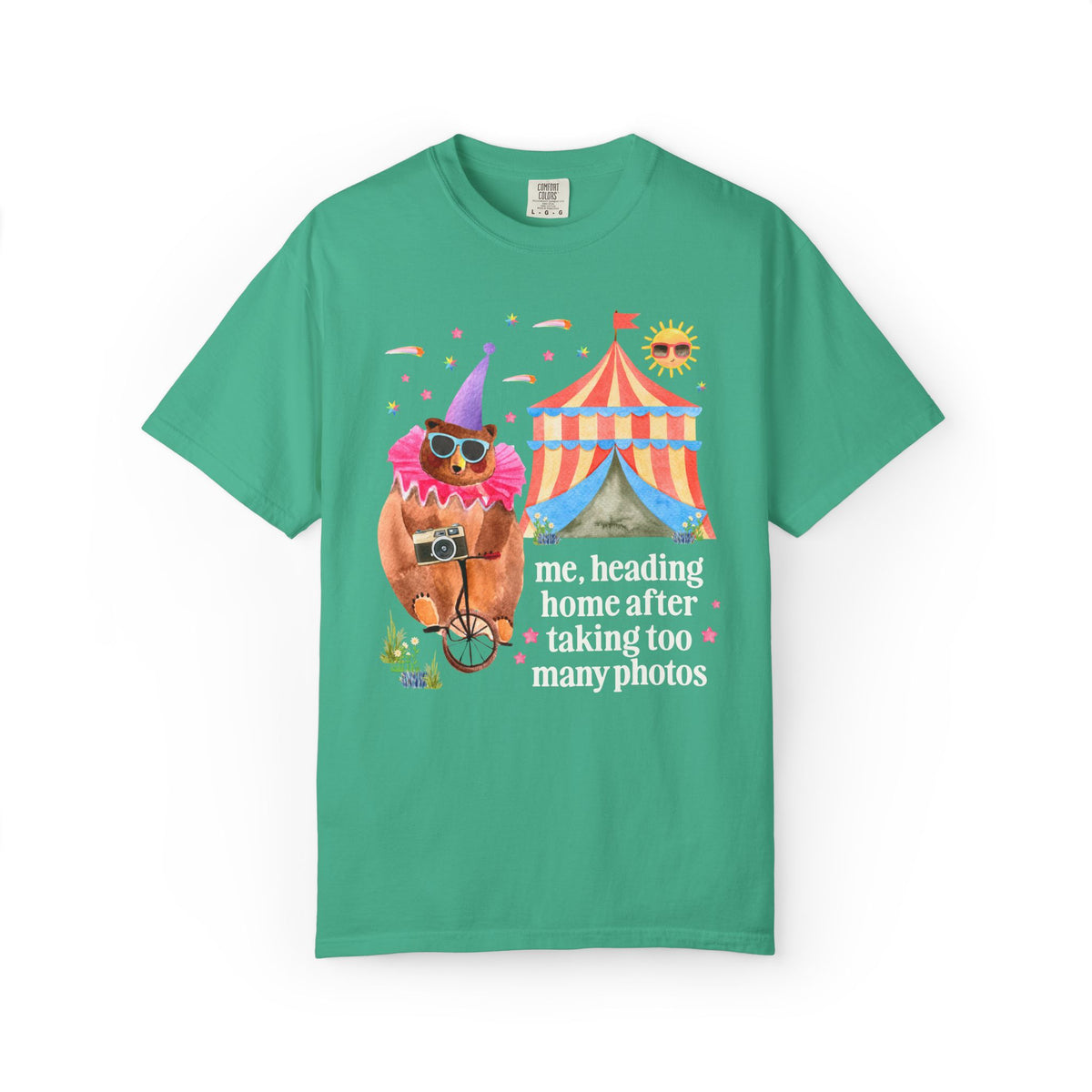 Me, Heading Home After Taking Too Many Photos: Funny Dreamcore Circus Bear Tee Shirt with Animal Holding a Camera, Photographer Gift