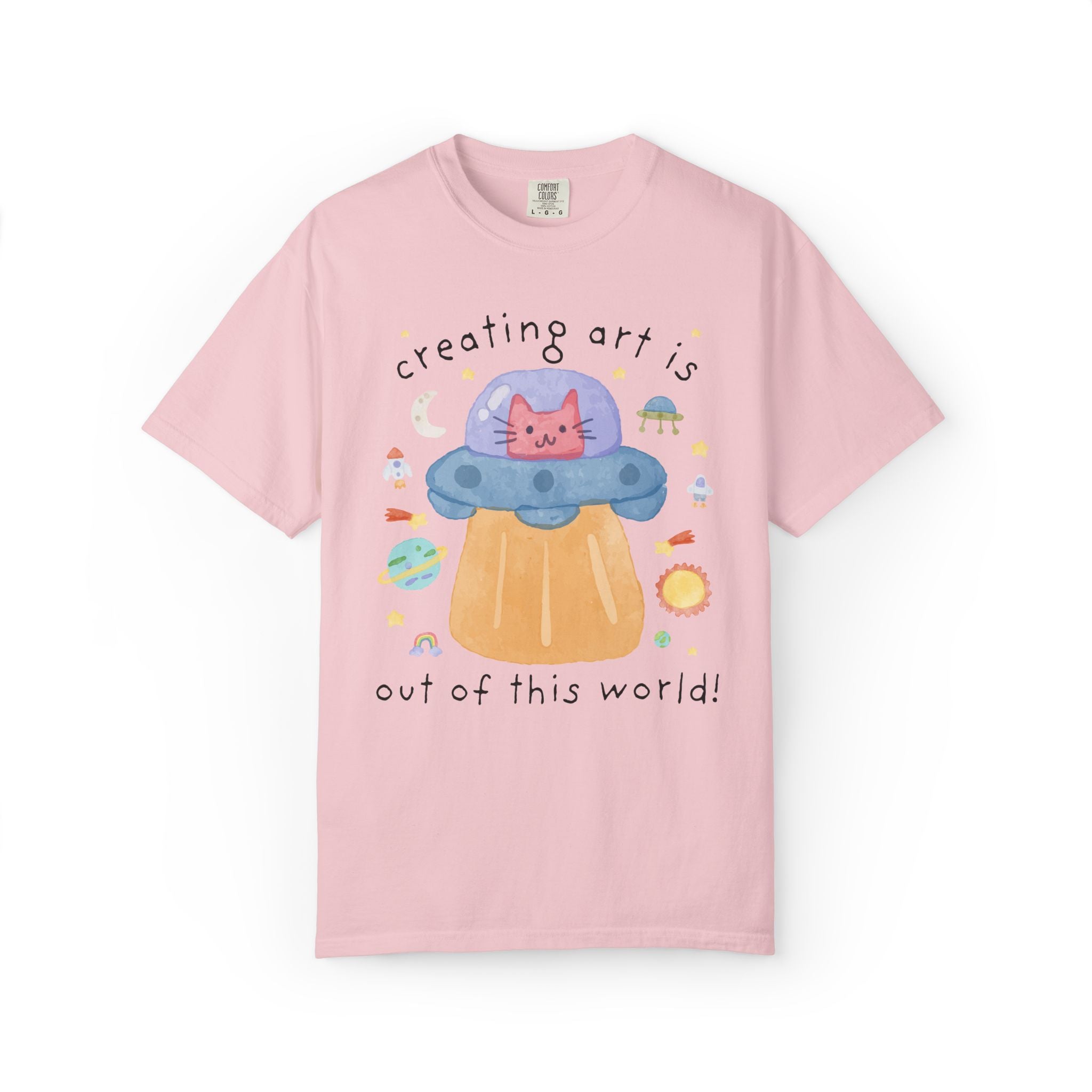 Matching Cat Mom Teacher Tee Shirt with Kitten in a UFO: Learning is Out of this World 90s Throwback Tee for Grade Level, Science Teacher