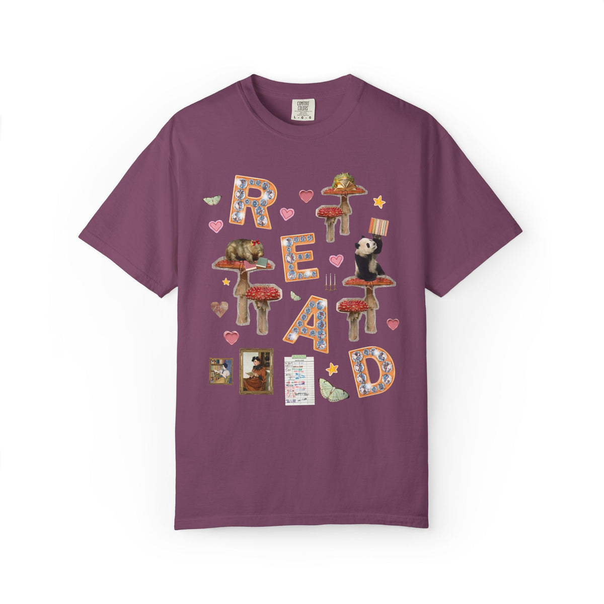 Read Animal Lover T-Shirt with Famous Paintings and Hearts, Cute 90s Aesthetic Book Lover or Bookworm T-Shirt for School Librarian or Reader