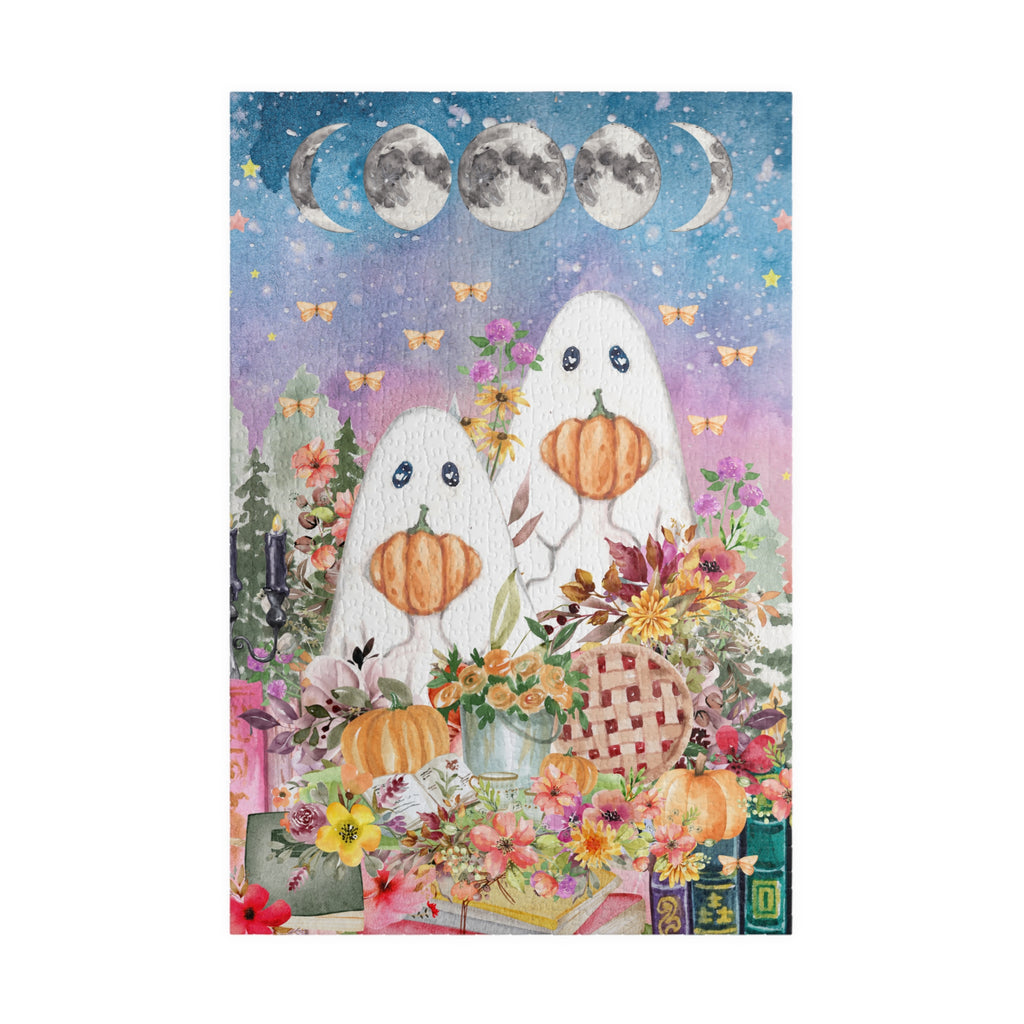 Floral Ghost Halloween Puzzle with Cute Ghosts Holding Pumpkins: Puzzle with Boho Butterflies, Difficult Puzzle for Adults, Spooky Season