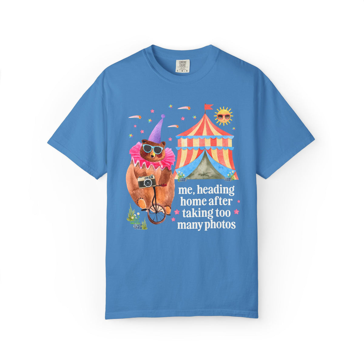 Me, Heading Home After Taking Too Many Photos: Funny Dreamcore Circus Bear Tee Shirt with Animal Holding a Camera, Photographer Gift