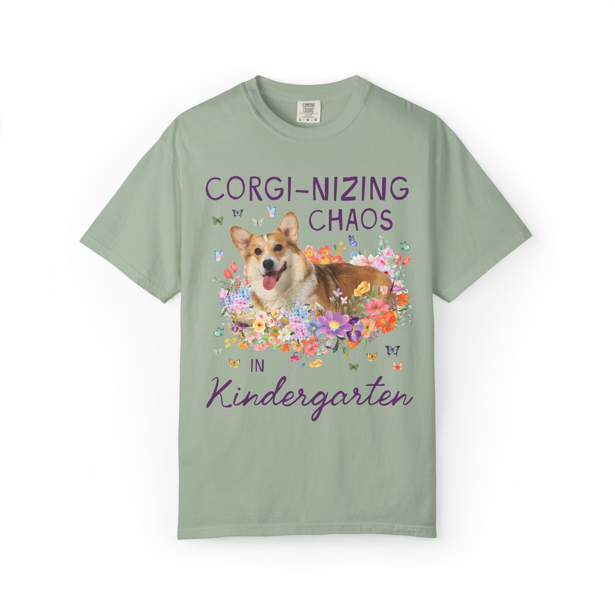 Kindergarten Teacher Tee Shirt: Corgi-Nizing Chaos Floral Tee for Animal Lover, Cute Welsh Corgi Dog Matching Teacher Tee, Back to School
