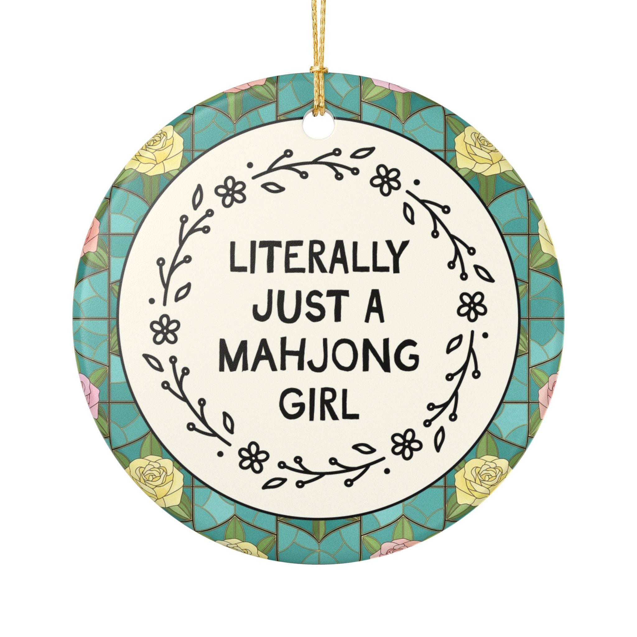 Mahjong Player Holiday Ornament for Friend or Sister Who Loves Playing Mahjong, Cute Mahjong Player Xmas Ornament with Flowers
