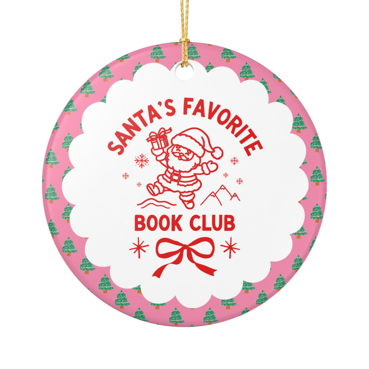 Santa's Favorite Book Club Christmas Ornament for Friends in a Romance or Mystery Book Club, Funny Nostalgic Bookish Gift for Holidays