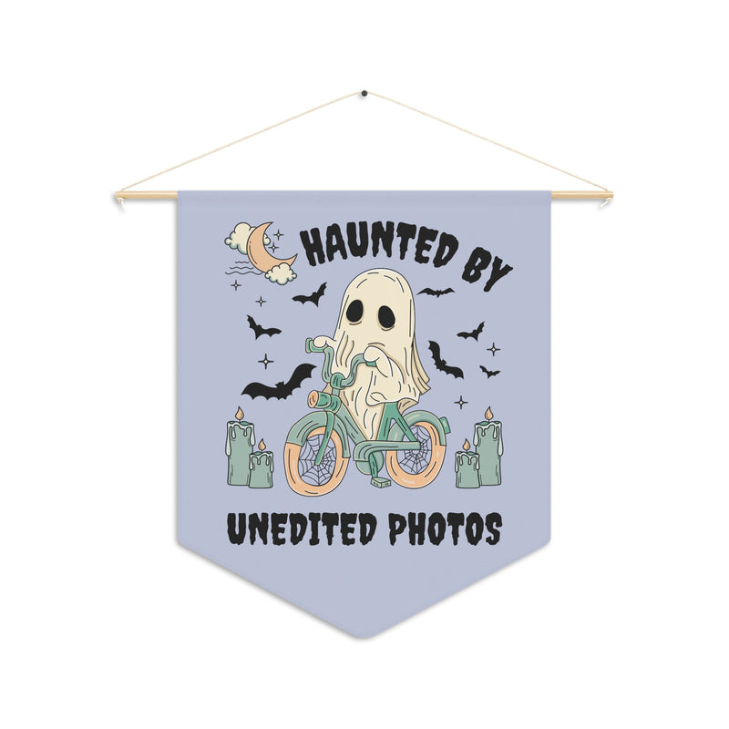Funny Photographer Wall Pennant for Wedding Photographer Who Loves Ghosts: Haunted By Unedited Photos | Spooky Season Gift for Photographer