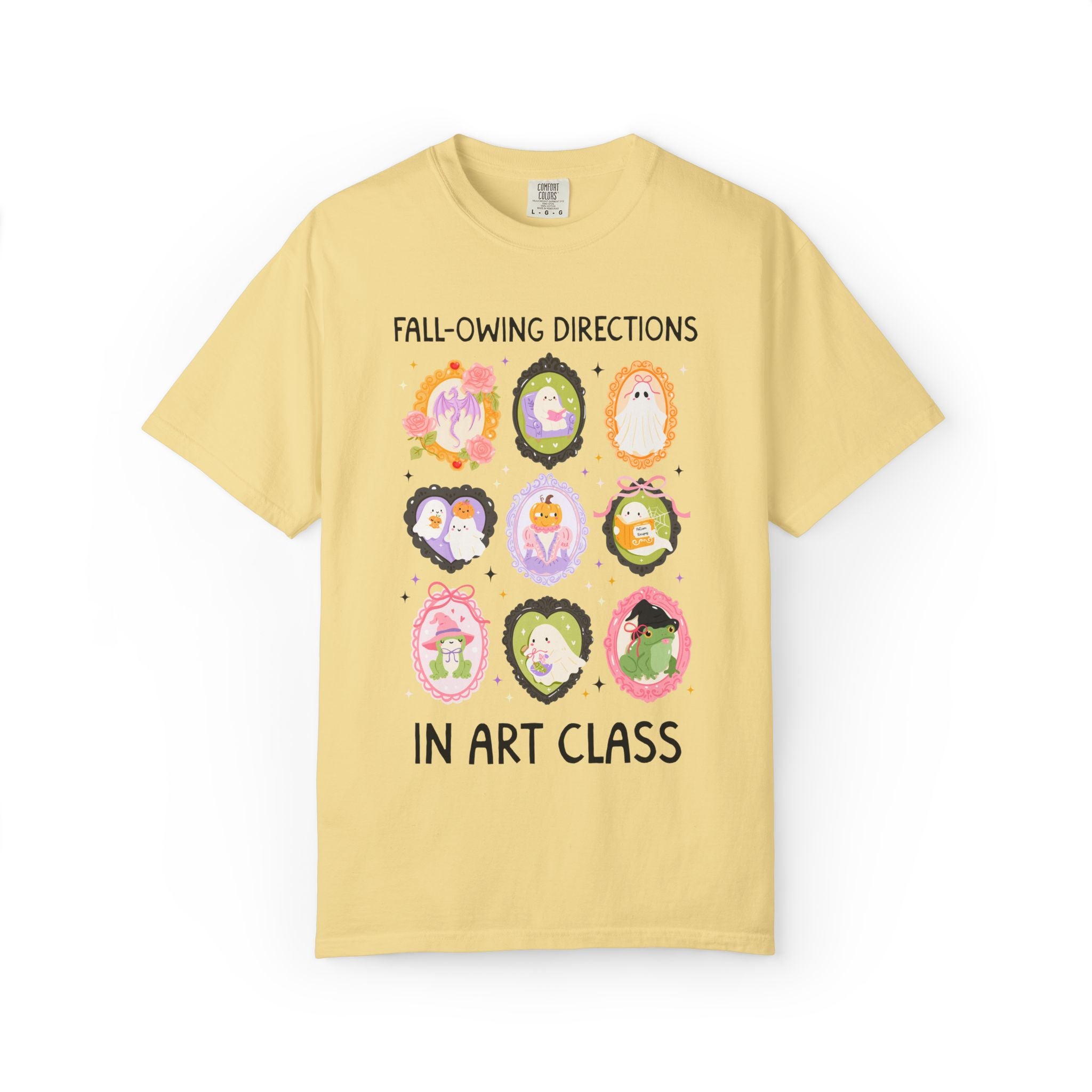 Art Halloween Teacher Tee: Fall-Owing Directions Pastel Goth Teacher Team T-Shirt for Fall, Cute Spooky Season Frog Tee with Ghosts