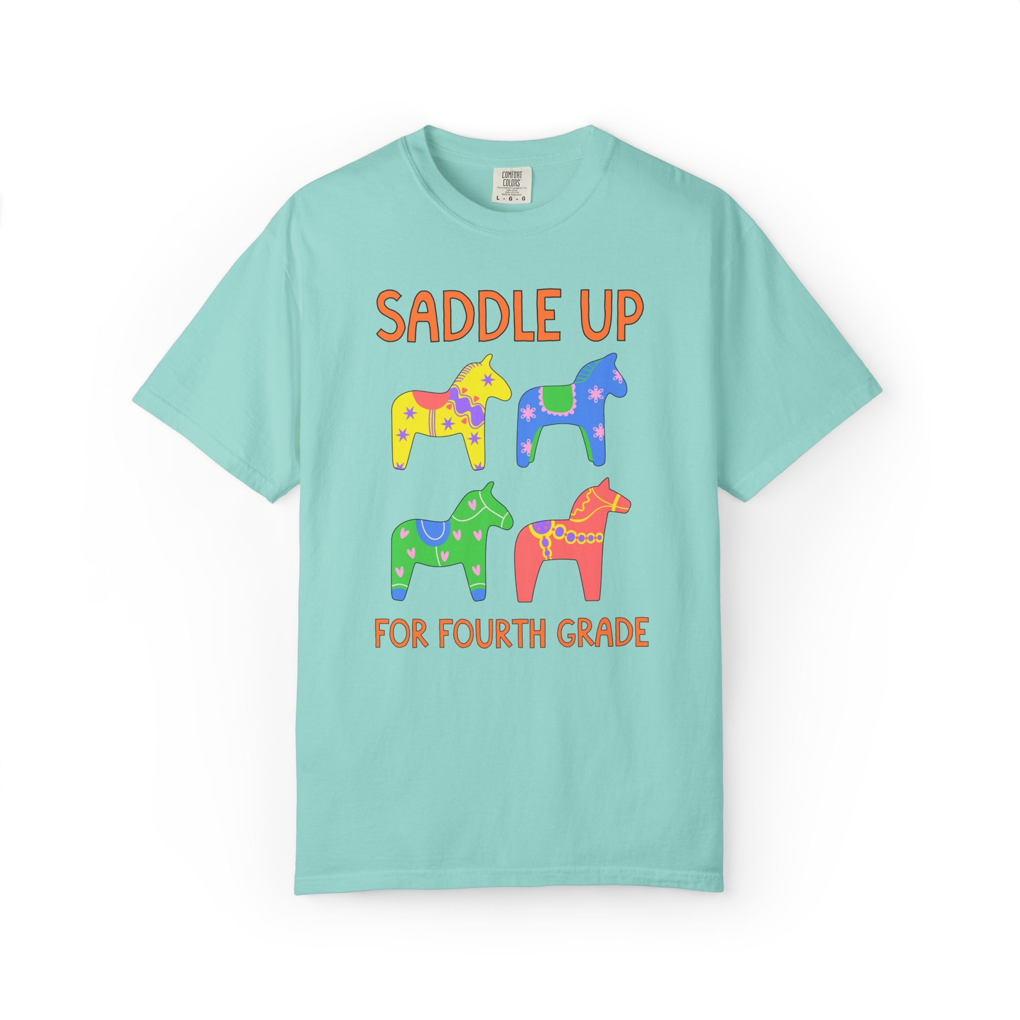 Saddle Up for Fourth Grade: Cute Fourth Grade Teacher Team T-Shirt, Silly Dreamcore Tee with Horses, Student Teacher or Paraprofessional Tee
