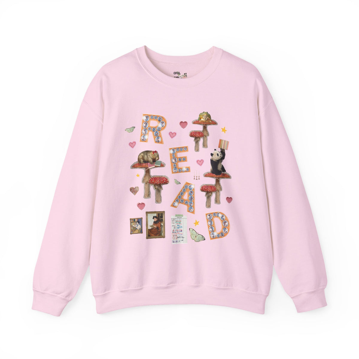 Read Animal Lover Sweatshirt with Famous Paintings and Hearts, Cute 90s Aesthetic Book Lover or Bookworm Crewneck for School Librarian or Reader