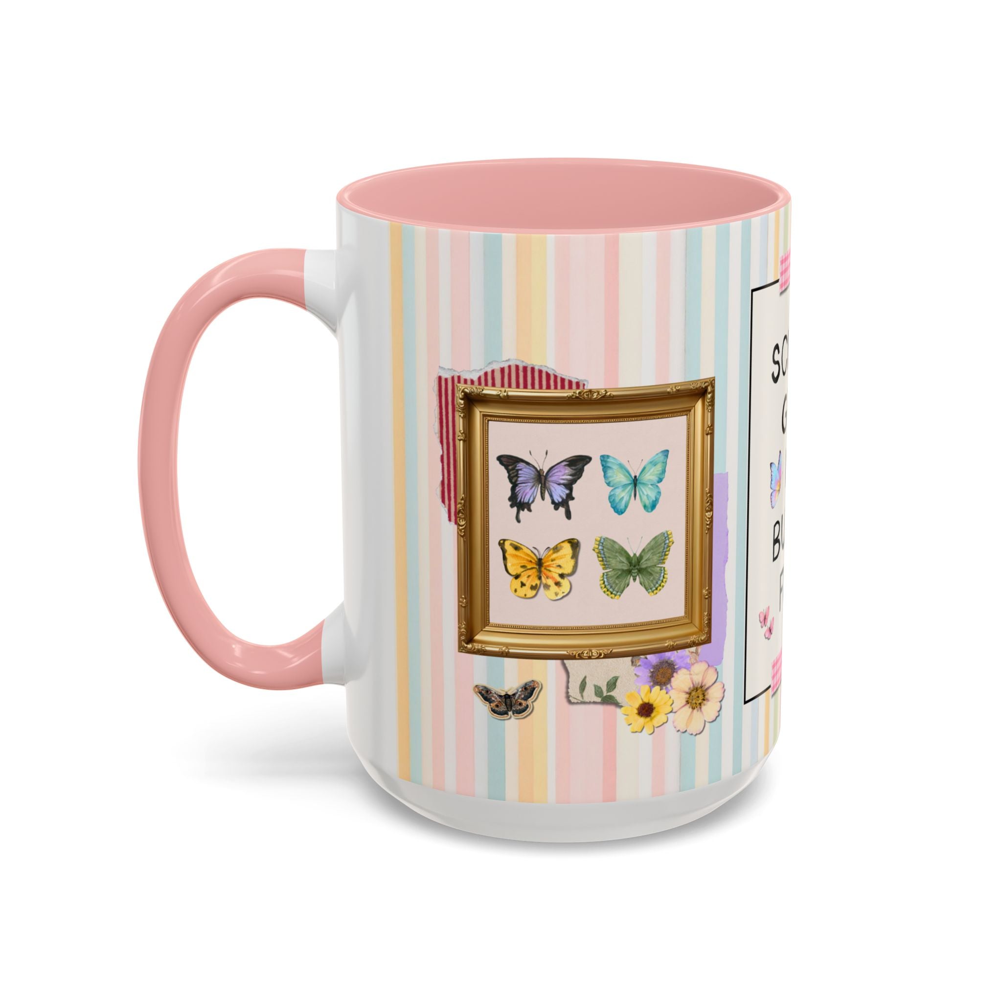 Science Gives Me Butterflies: 15 Oz Coffee Mug for Coffee Lover, Cute Butterfly Lover Striped Coffee Mug for Scientist or Science Major, Science Teacher Gift