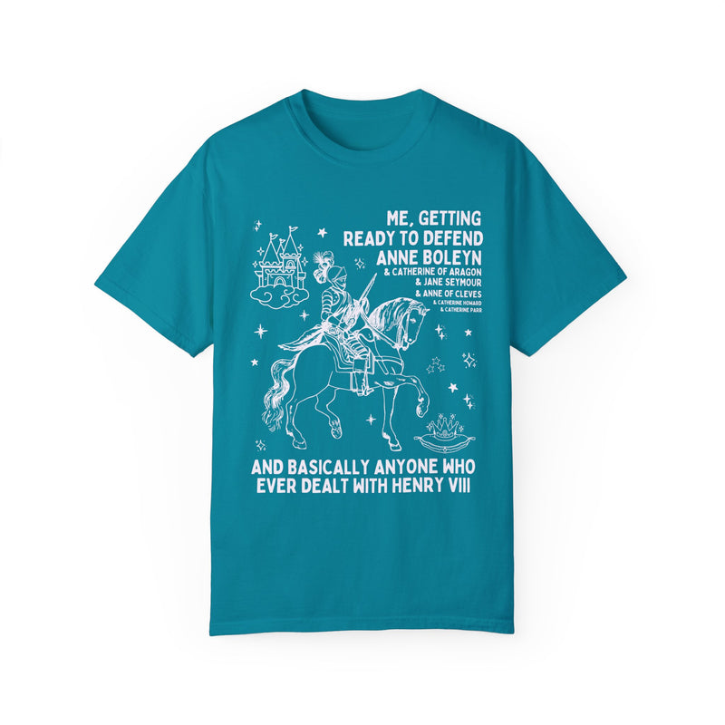 Funny Tudor History Tee with Henry VIII’s Wives in Blue, Unique Gift for English History Fans and Historians Who Love Anne Boleyn and Catherine of Aragon