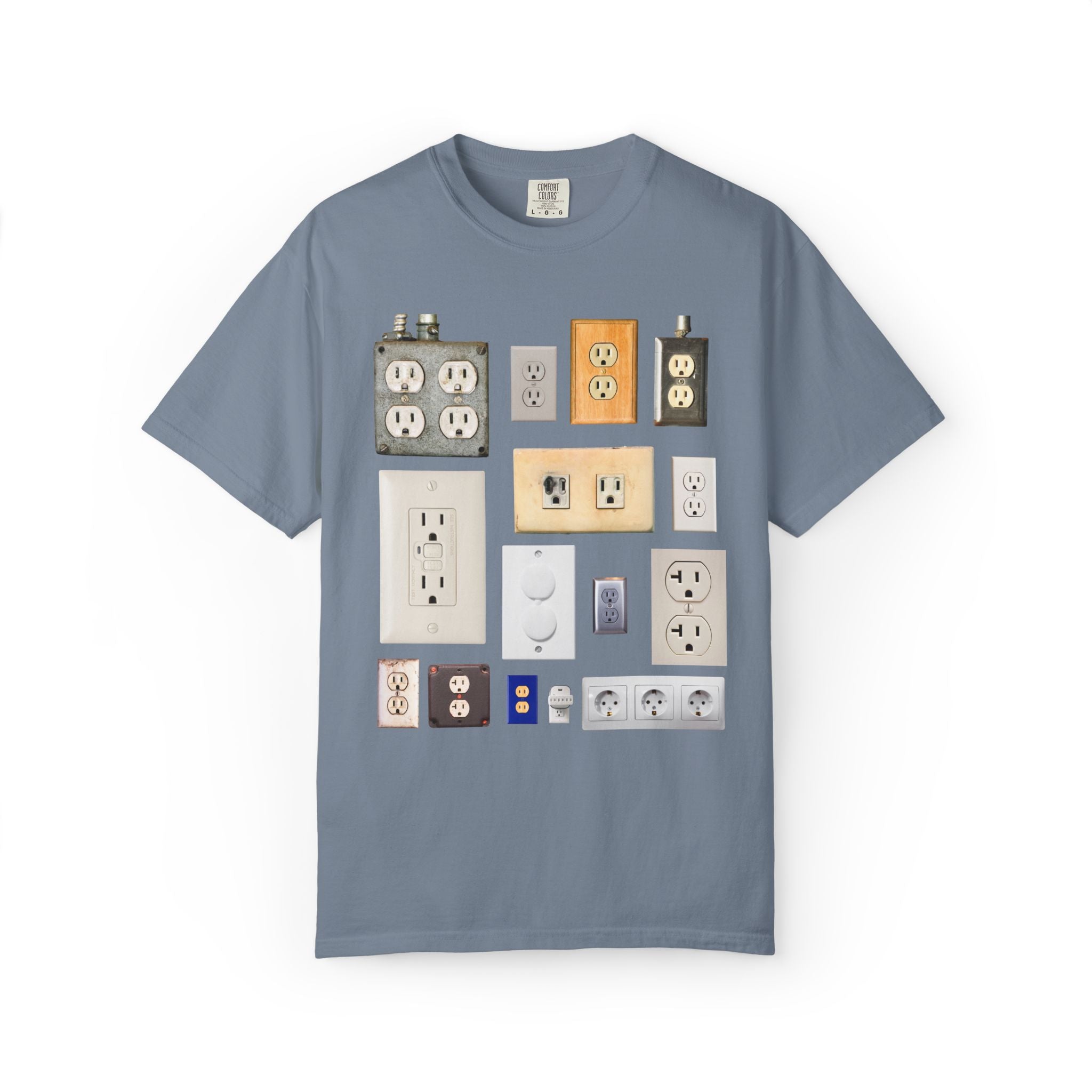 Electrical Science or Electric Technician Tee Shirt with Electrical Outlets: Funny Electrostatics Electricity Gift for Science Teacher