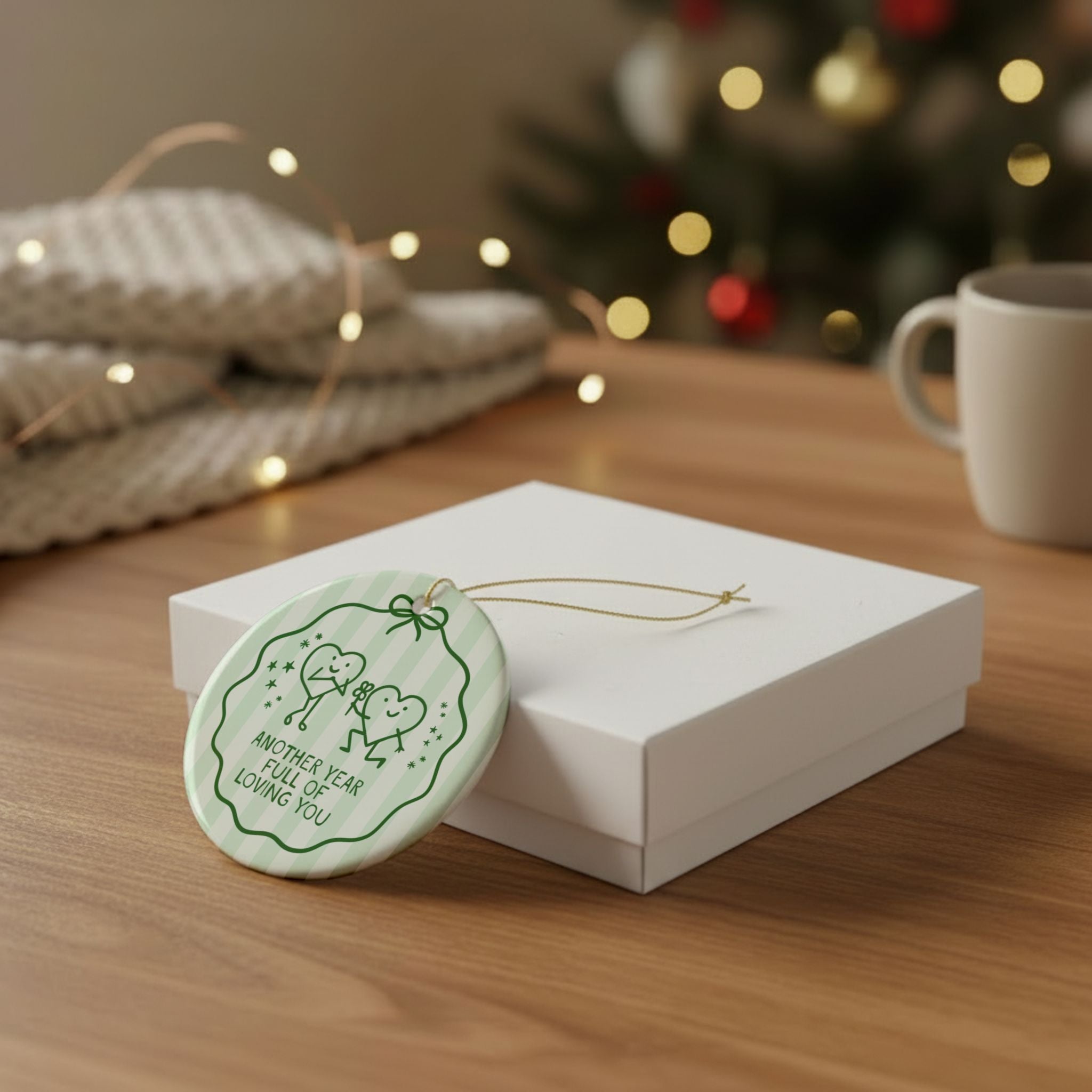 Funny Husband or Wife Gift for Older Couple or Just Married Newlywed Gift: Another Year or Loving You, Striped Xmas Holiday Ornament