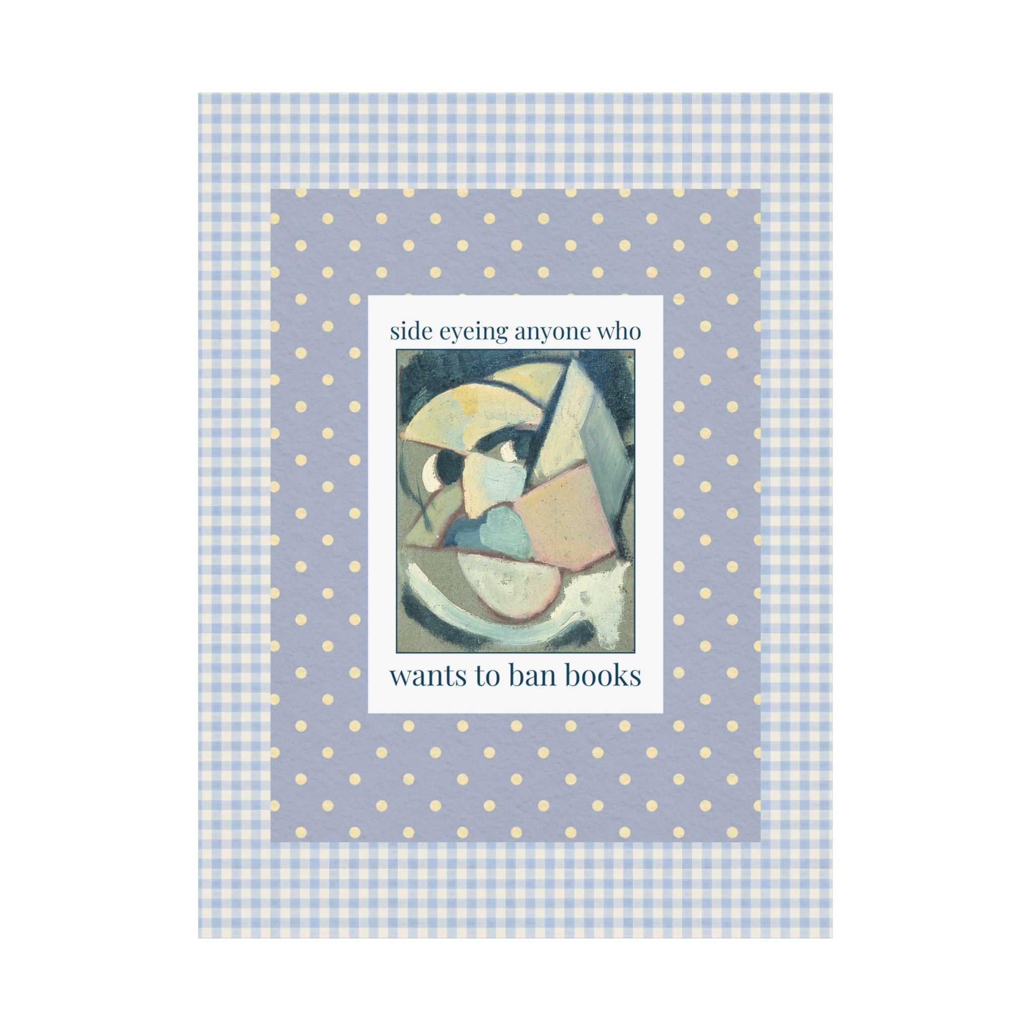 Read Banned Books Art History Lover Poster Print, Abstracted Portrait by Theo van Doesburg, Funny Book Lover Wall Decor for Librarian or Reader