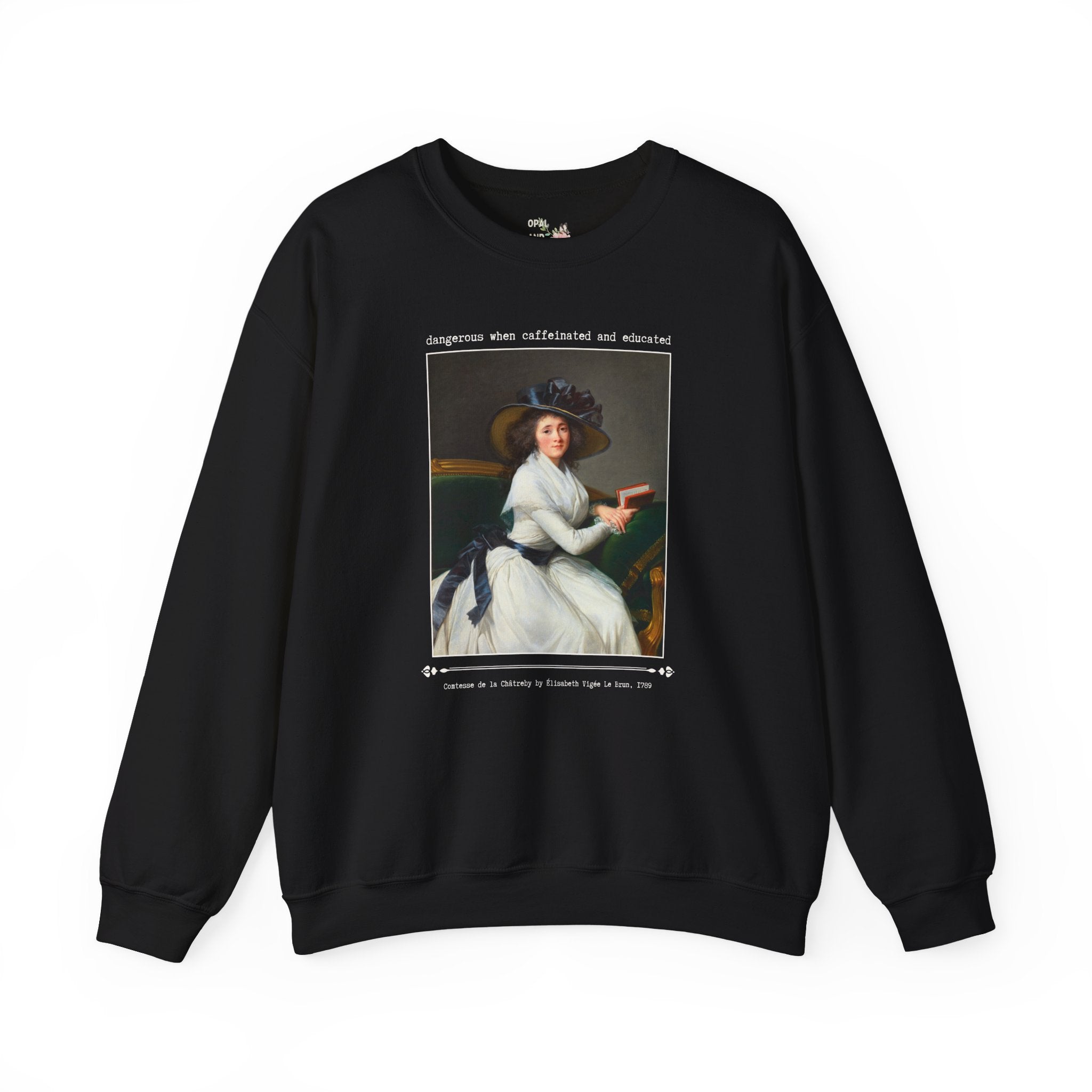 Feminist Art History Lover Sweatshirt: Dangerous When Caffeinated and Educated, Bookish Elisabeth Vigee Le Brun Art Historian Book Lover Gift
