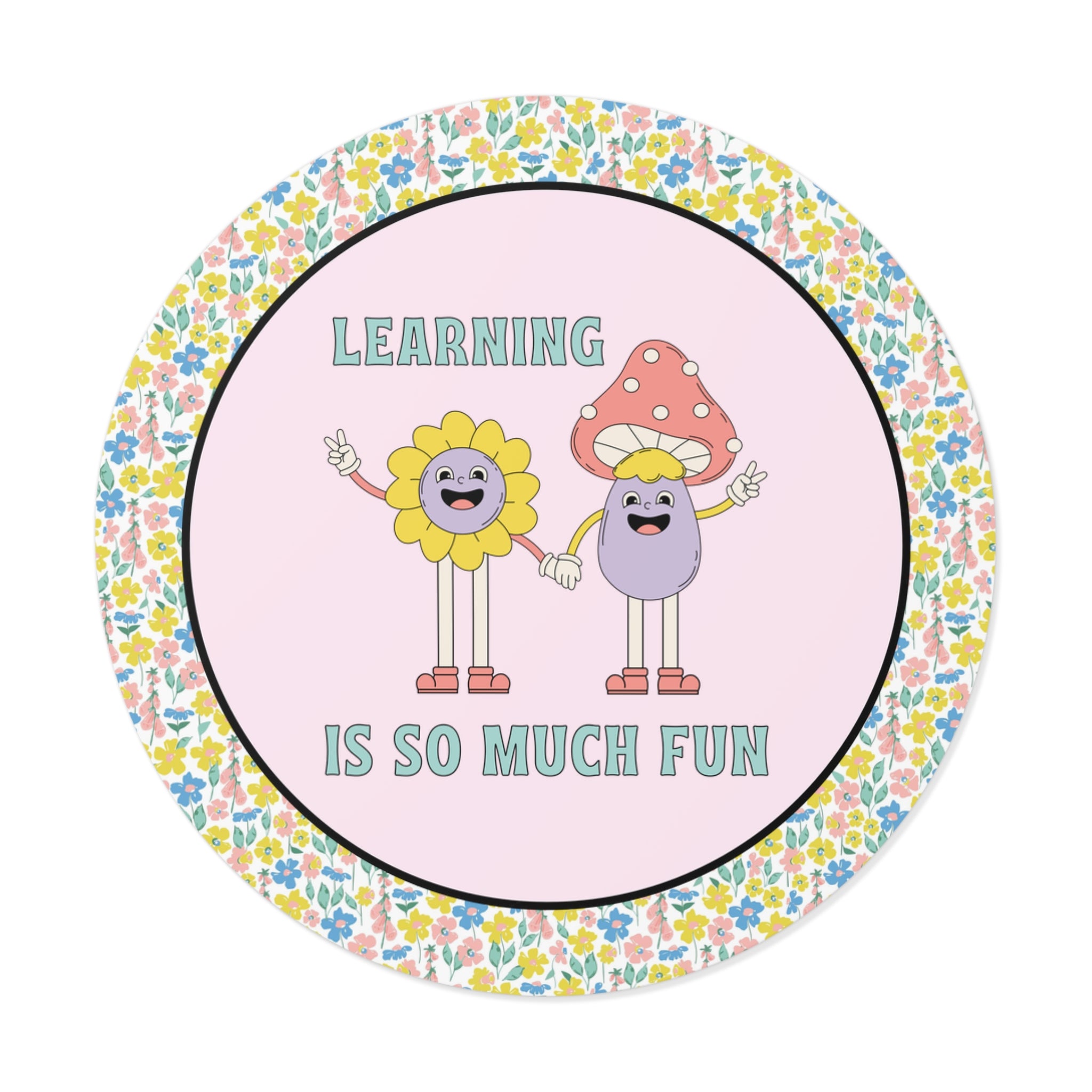 Groovy Learning Sticker with Cute Retro Mushroom and Flower: Learning Is So Much Fun | Silly and Sweet Sticker for New Student, 90s Vibe