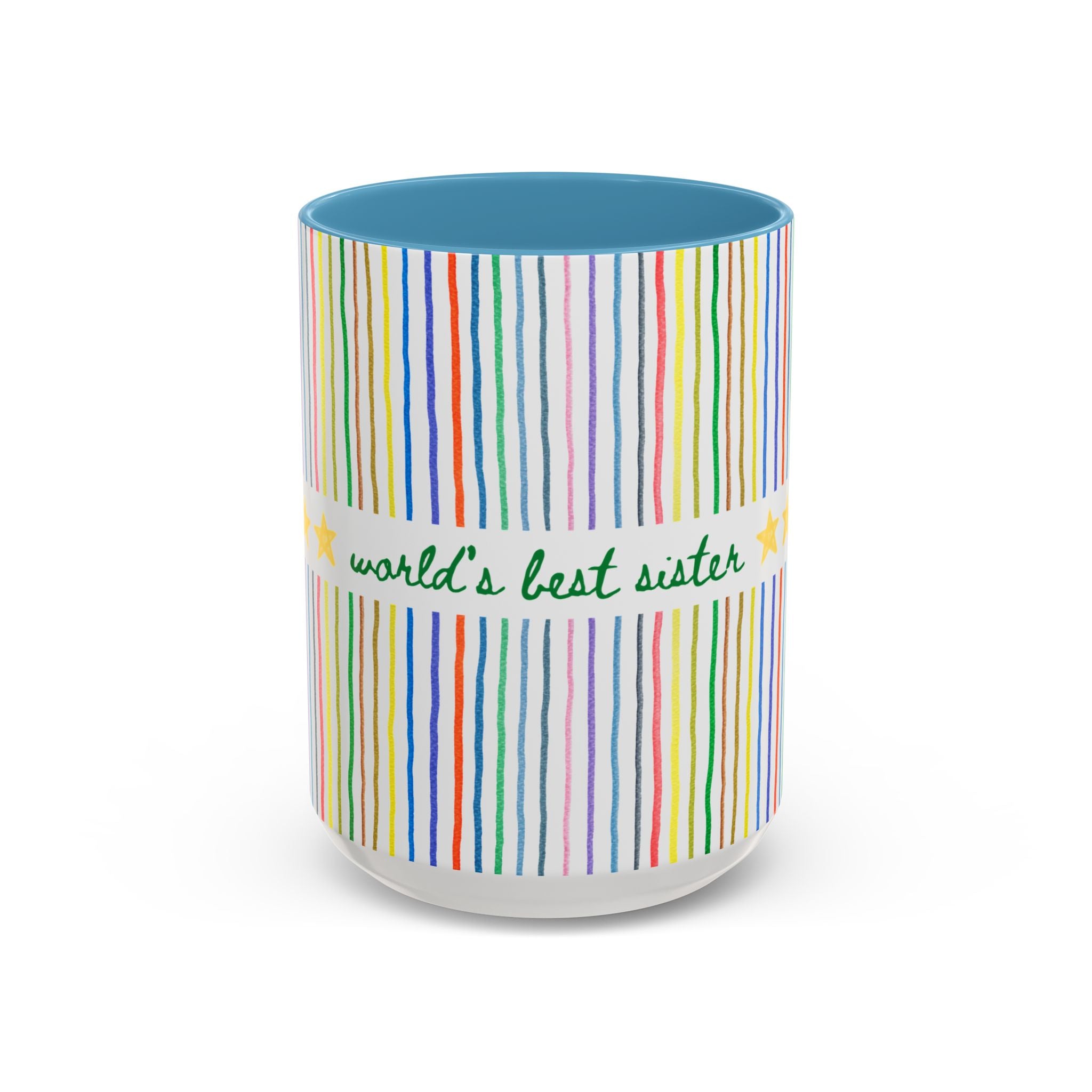 World's Best Sister Coffee Mug: Funny and Cute Birthday Gift for Sister, Mug with Colorful Stripes, 15 Oz Coffee Mug for Coffee Lover, Gift from Sibling