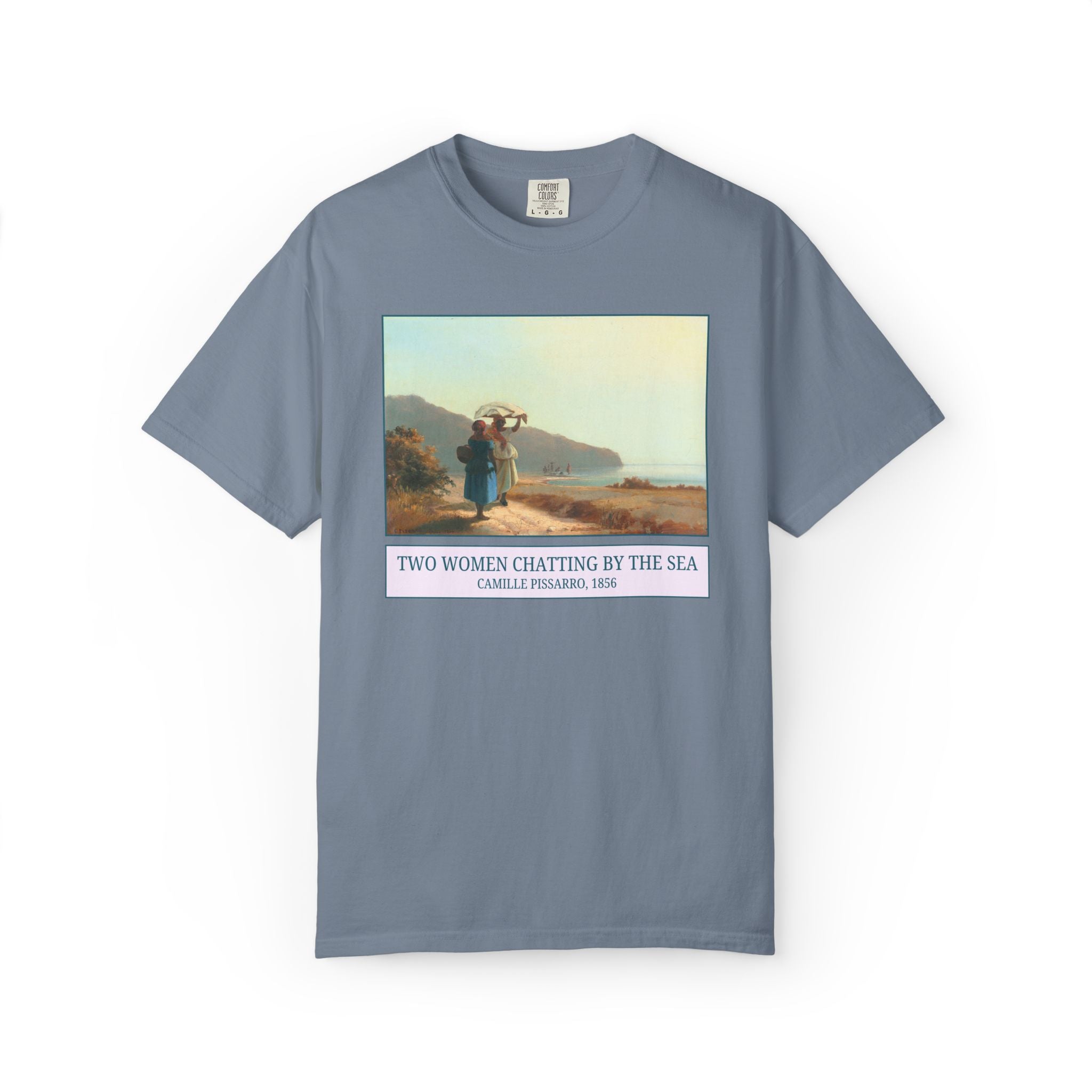 Impressionist Art History Tee Shirt: Two Women By the Sea by Camille Pissarro, 19th Century Famous Painting Post Impressionist Art Movement