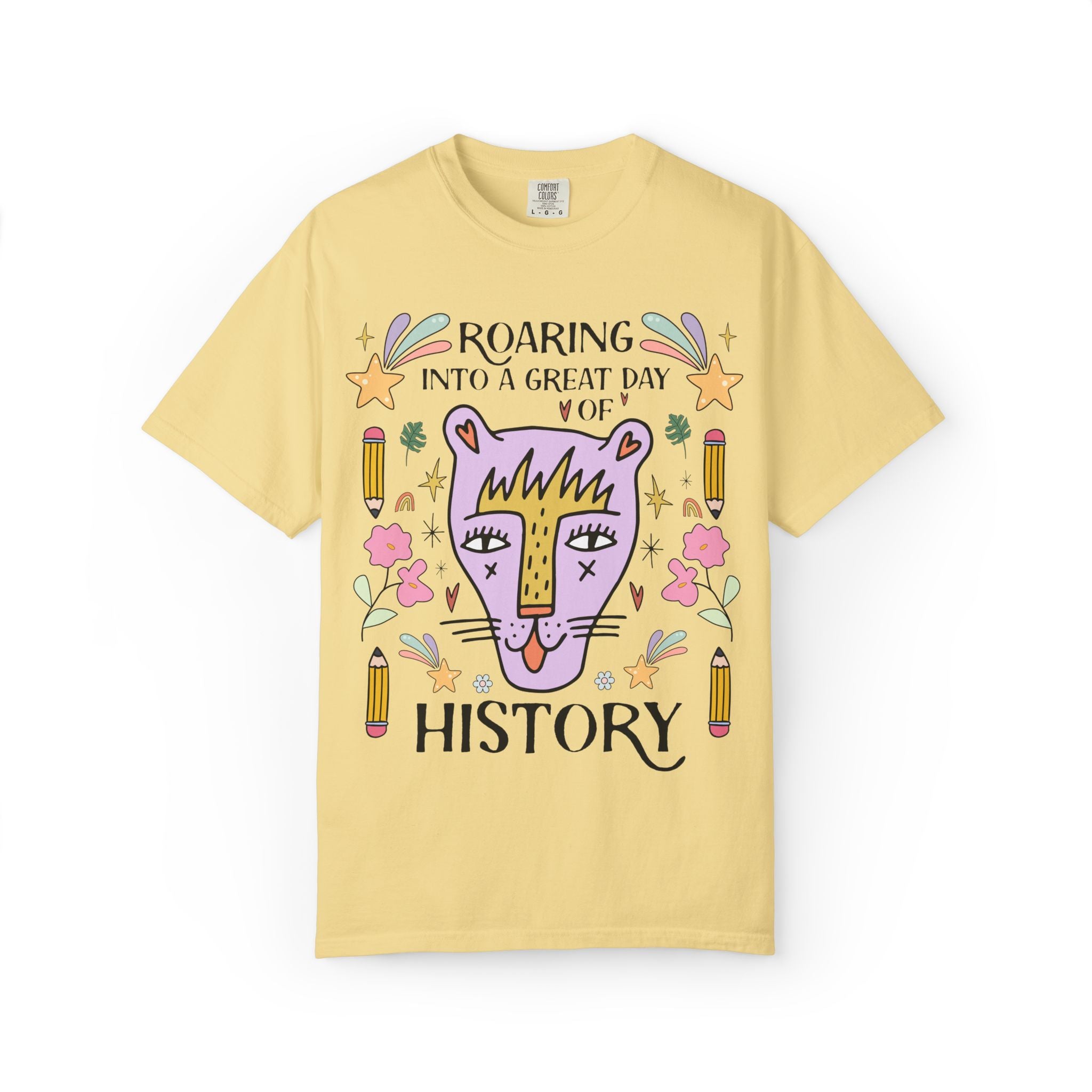 High School History Tee Shirt: Roaring Into a Great Day of Reading | Cute Eclectic Matching Teacher History Department Tee for Animal Lover