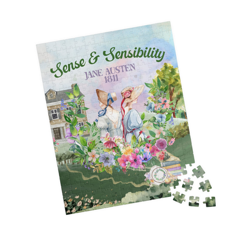 Jane Austen Gift for Friend: Sense and Sensibility Puzzle with Pastel Sunset | Colorful Maximalist Puzzle for Book Lover or Romance Reader