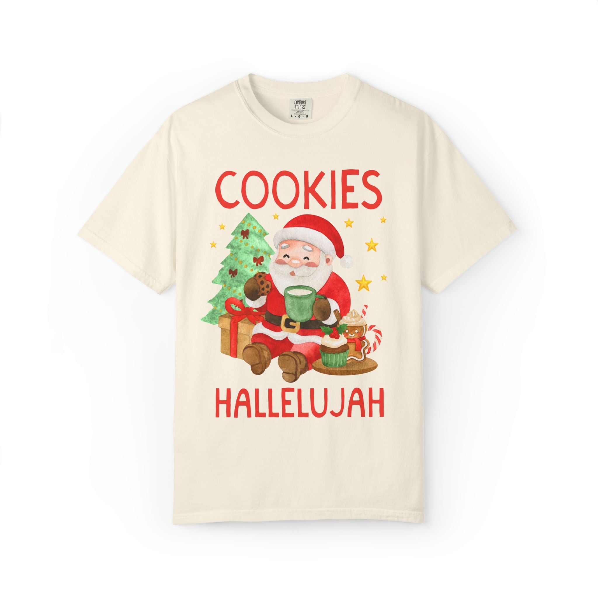 Christmas Baking Lover Tee Shirt with Santa Eating Cookies: Funny Vintage Aesthetic Holiday T-Shirt for Baking Cookies on Christmas Eve