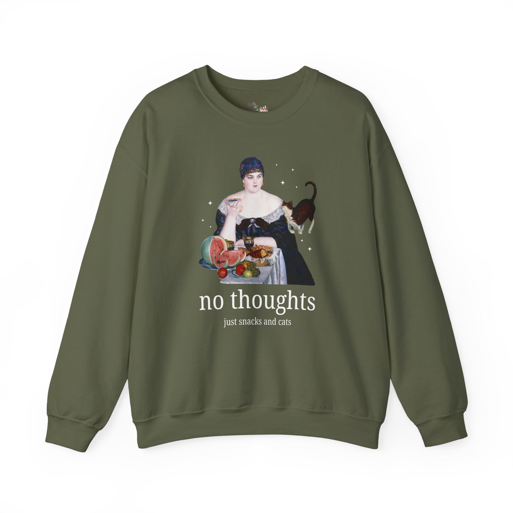 Art History Lover Sweatshirt for Cat Mom or Cat Dad: No Thoughts, Just Snacks and Cats, Silly 19th Century Art Lover Crewneck with Stars