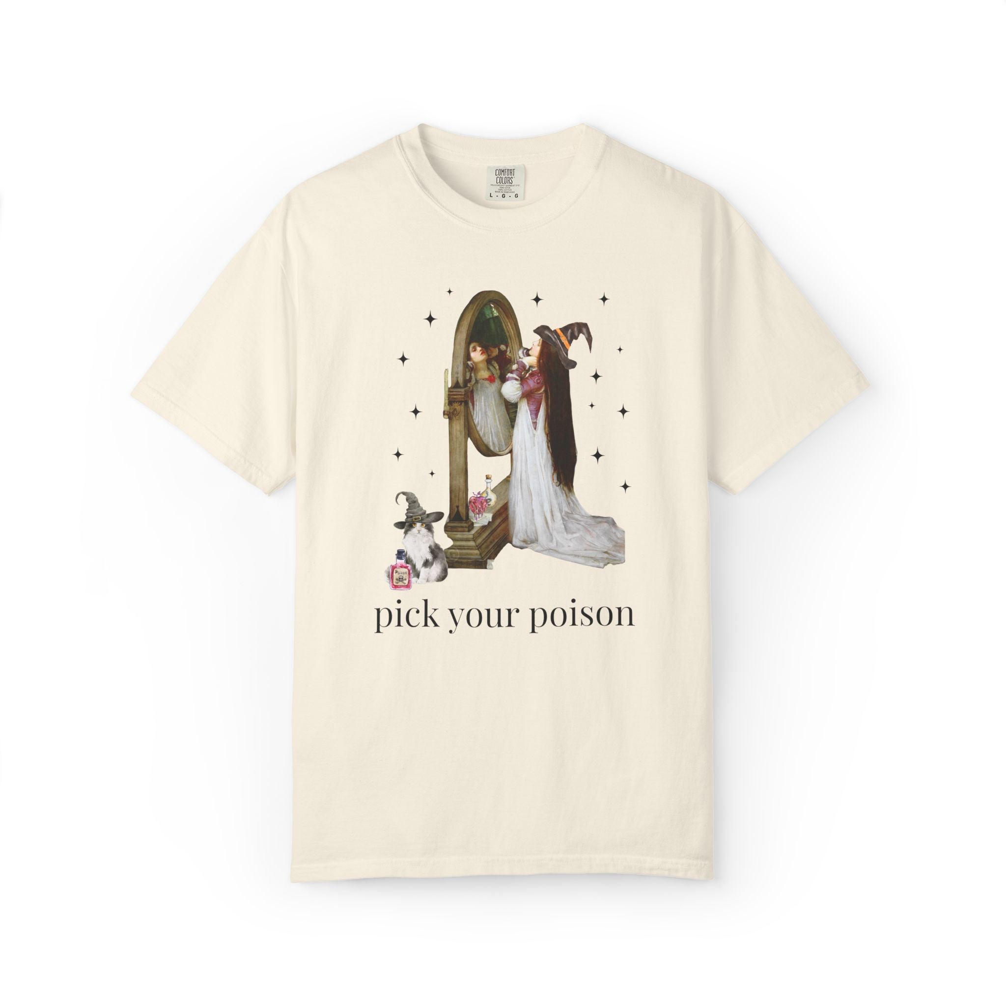 Halloween Art History Tee Shirt: Pick Your Poison | Spooky Art History Buff Tee Shirt, Famous Painting by John William Waterhouse, Cat Lover