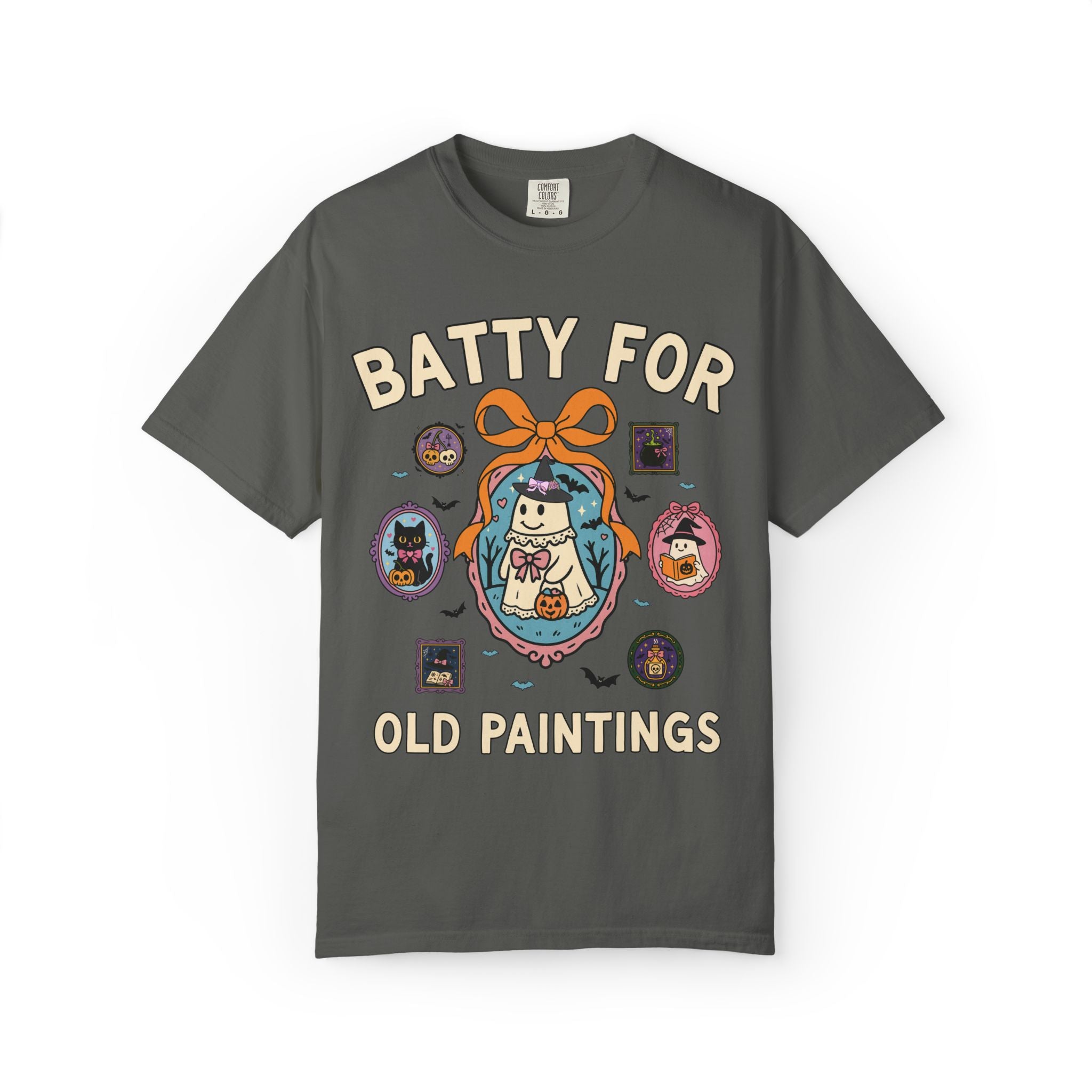 Batty for Arguing Art Historian T-Shirt with Cute Witchy Ghosts, Silly Spooky Season Matching Museum Docent Tee for Fall or Halloween