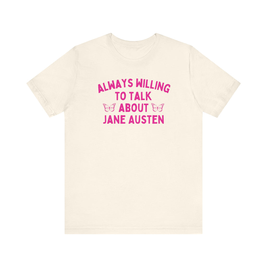 Pink Jane Austen Butterfly Tee: Girly Regency Romance Reader T-Shirt, Classic Literature Lover,  Cute English Literature Tee Shirt for Book Club