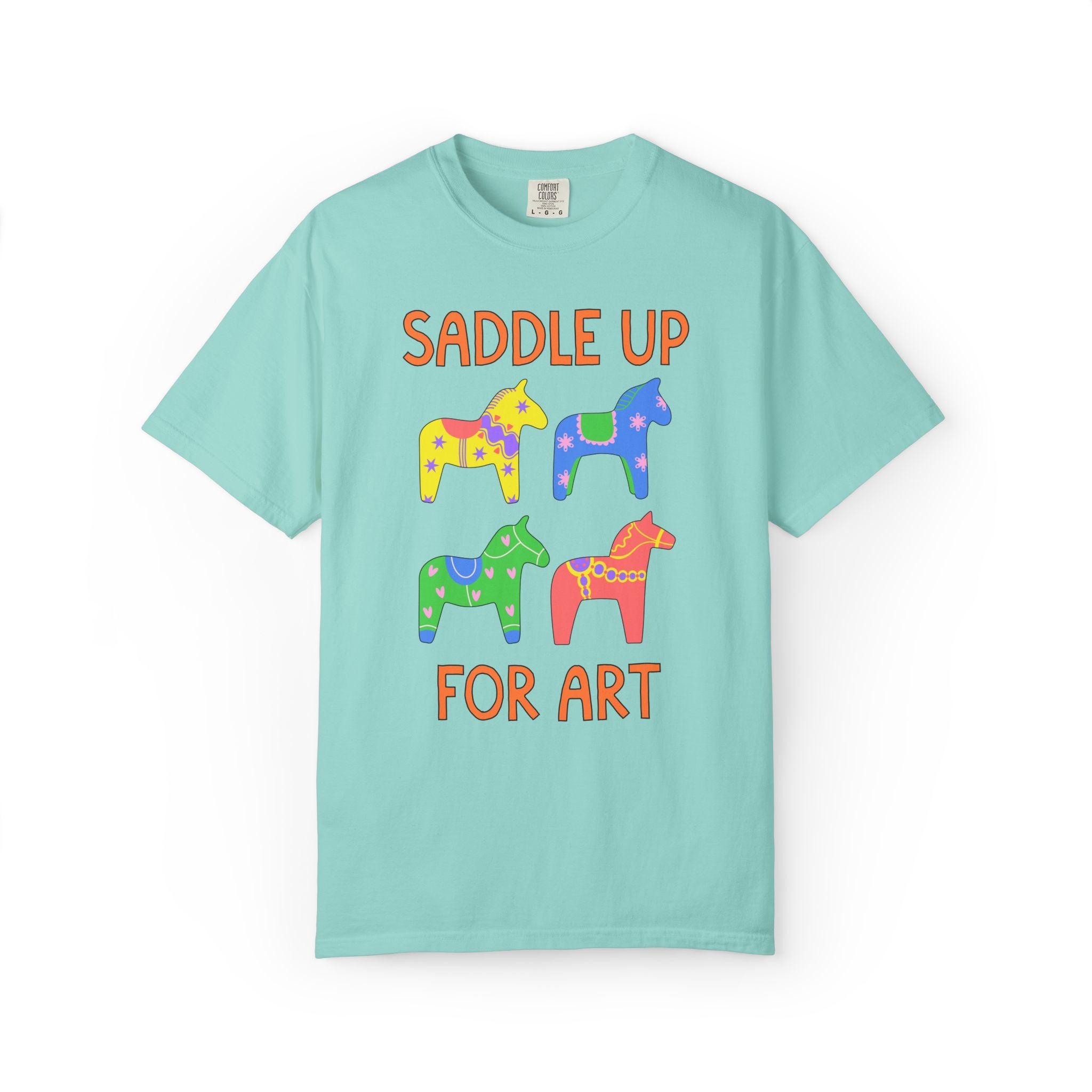 Saddle Up for Art: Cute Art Teacher or Matching Art Department T-Shirt, Silly Dreamcore Aesthetic Tee with Horses, New Teacher Gift