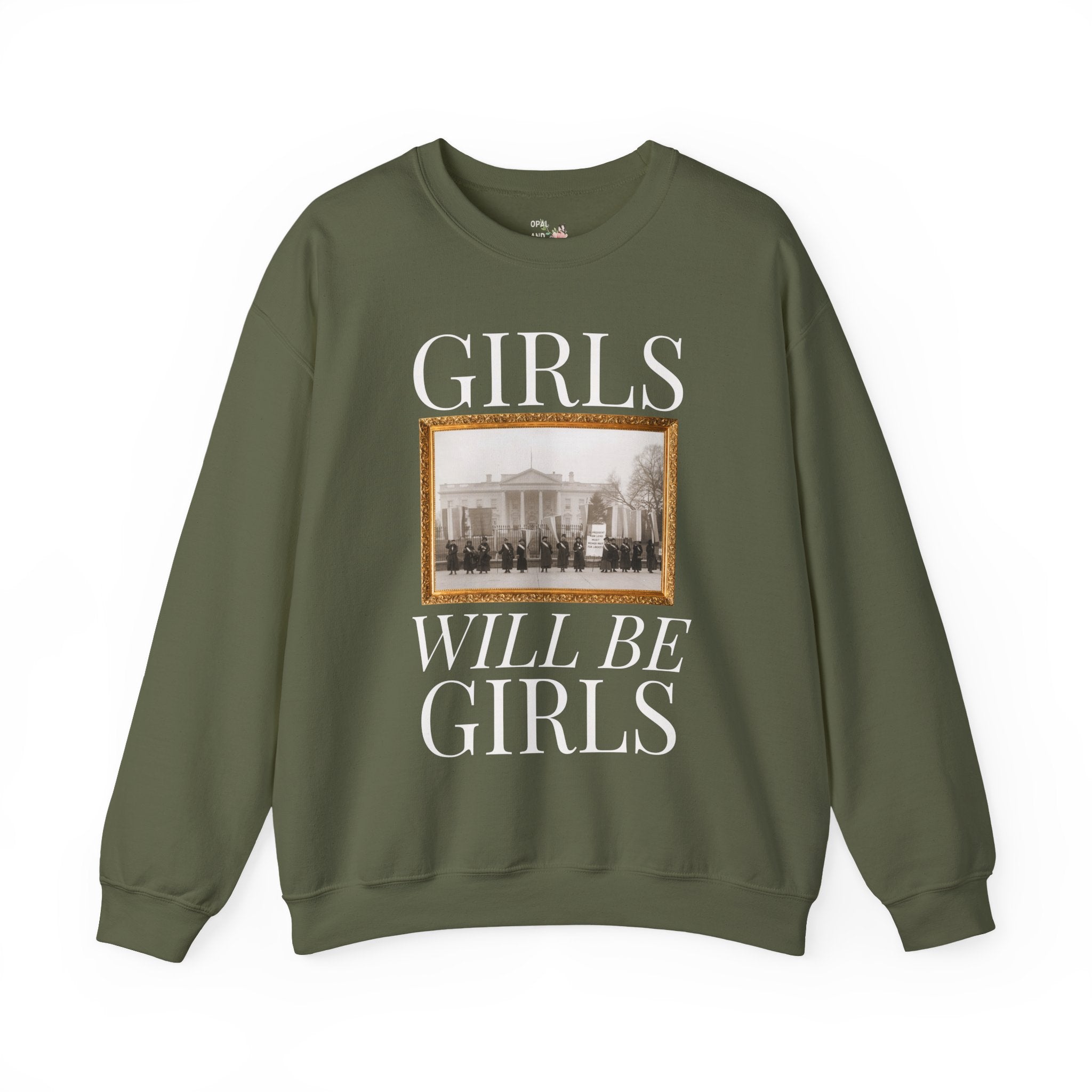 Suffragette Feminist Sweatshirt for History Major or History Buff, Cozy Women's Rights Crewneck with Photo from 1918 in Front of White House