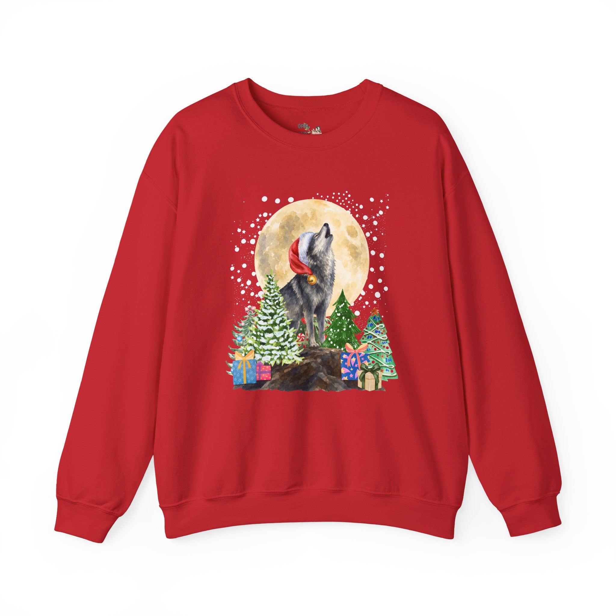 Kitschy Wolf Christmas Sweatshirt for Animal Lover, Maximalist Funny Wolf Sweatshirt of a Wolf Wearing a Santa Hat, Silly Goblincore Holiday Xmas Crewneck