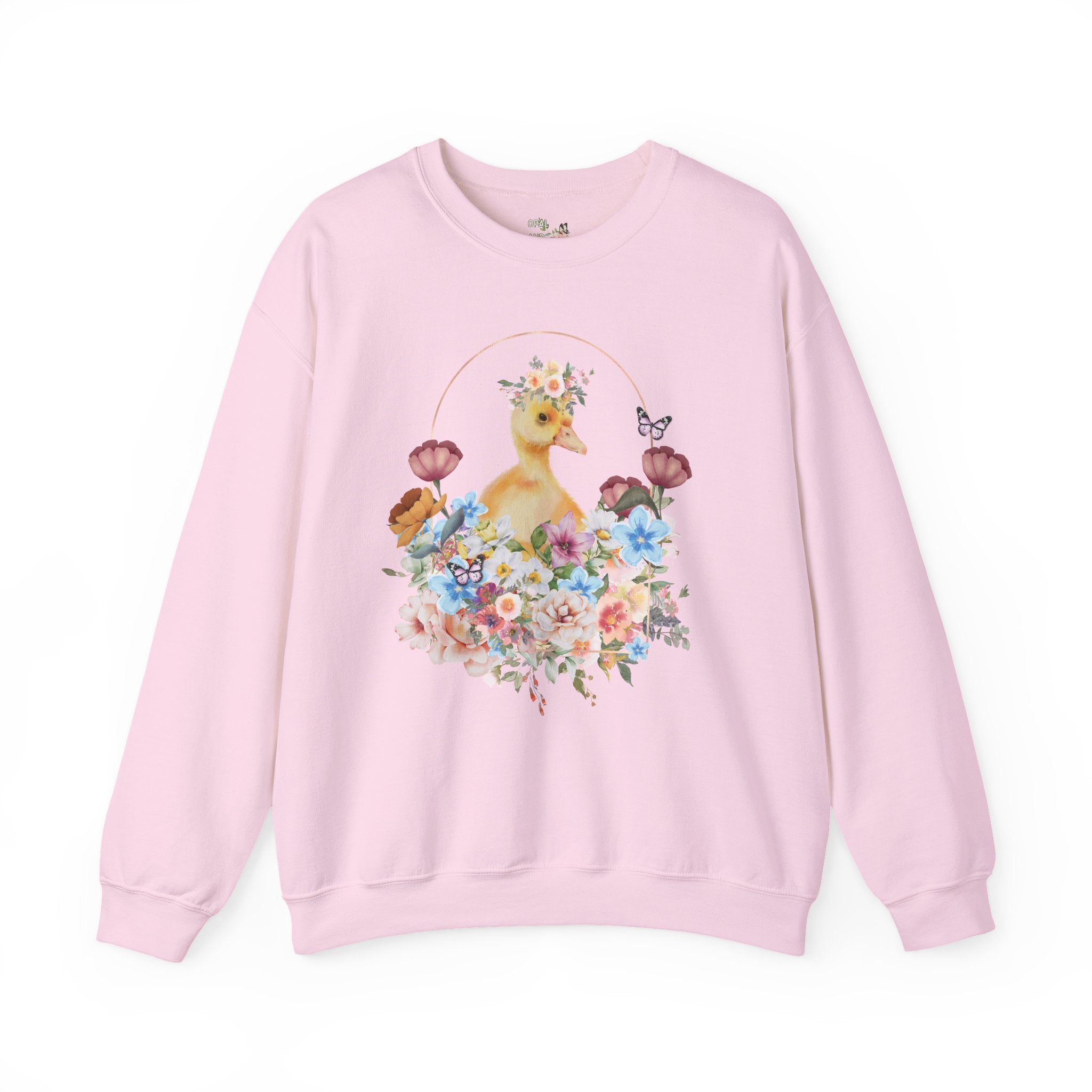 Floral Duck Sweatshirt with Butterfly | Cute Duck Sweatshirt, Floral Collage Sweatshirt, Duck with Flower Crown, Duckling Sitting in Flowers