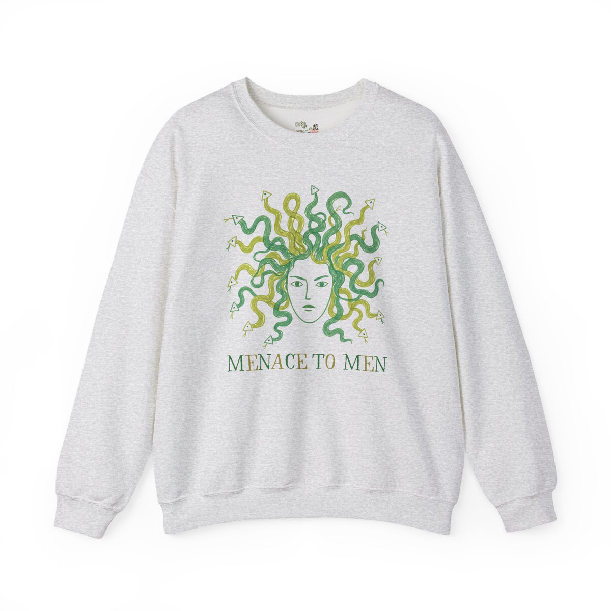 Menace to Men Greek Mythology Medusa Snake Lover Sweatshirt for Feminist, Silly Women's Rights Equal Rights Crewneck