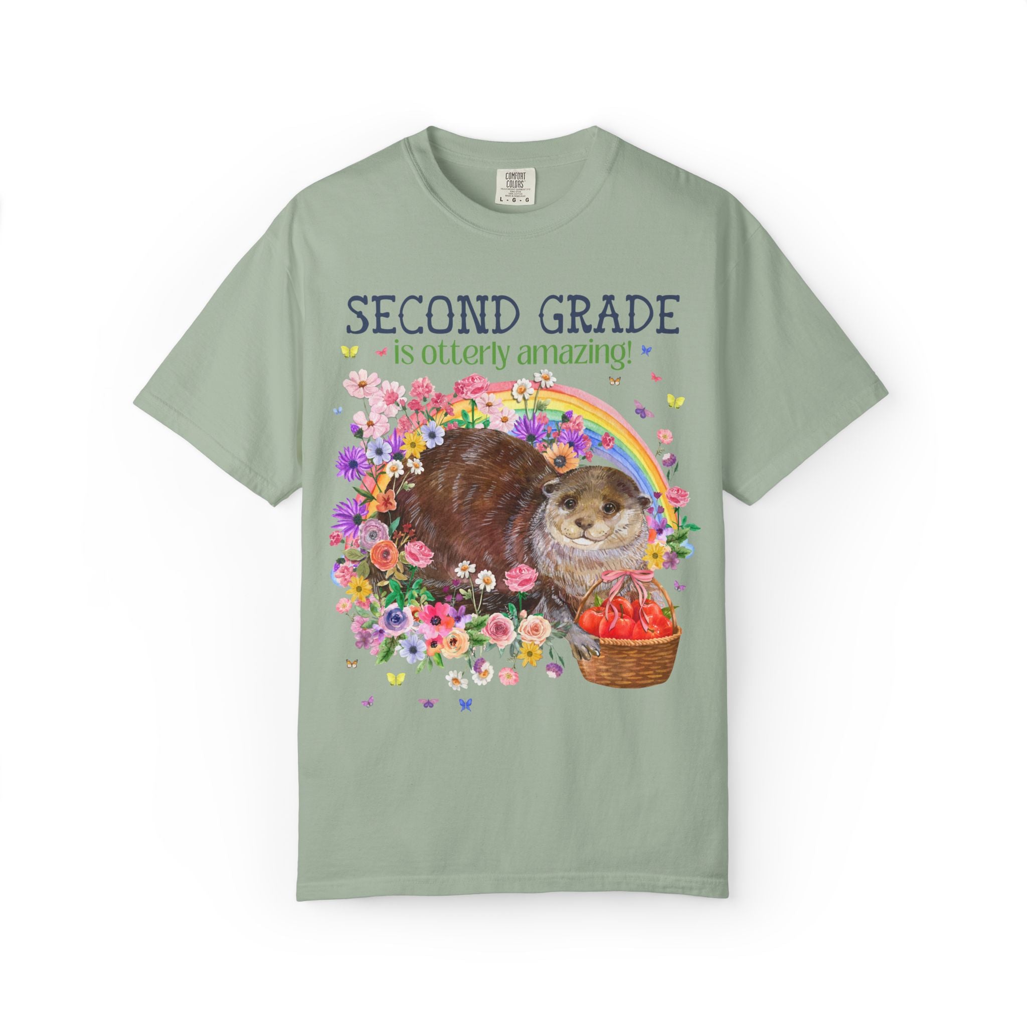 Otterly Amazing Grade Level Matching Teacher Tee Shirt with Flowers and a Rainbow: Colorful Maximalist Back to School Speech Teacher Tee