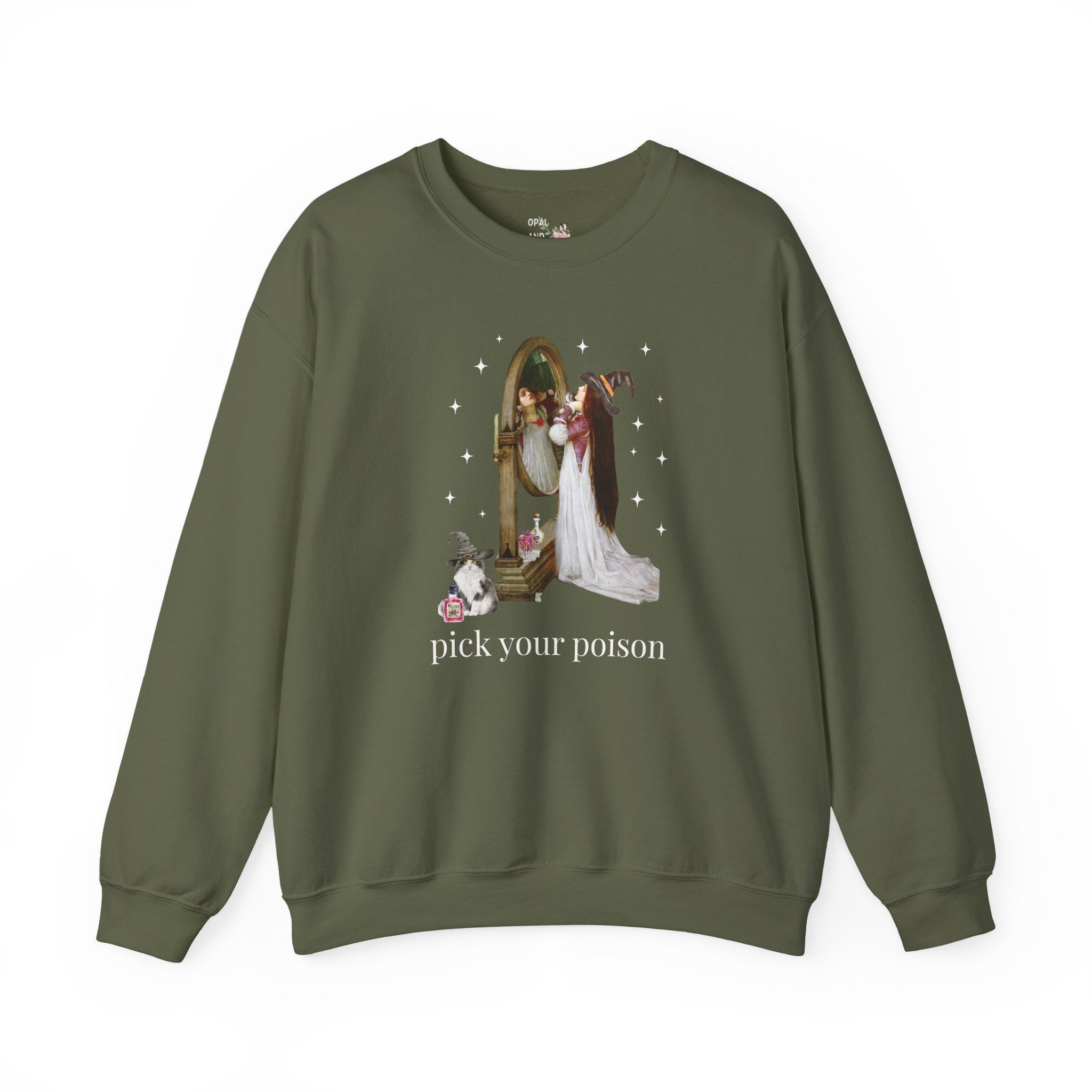 Halloween Art History Sweatshirt: Pick Your Poison | Spooky Art History Buff Crewneck, Famous Painting by John William Waterhouse, Cat Lover