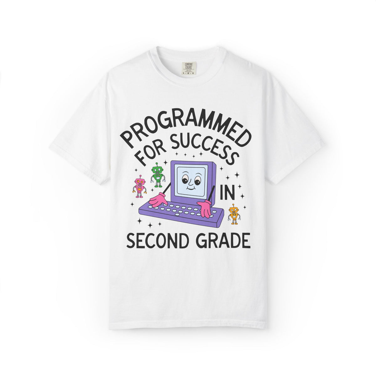 Second Grade Teacher Team T-Shirt: Programmed for Success in Second Grade, Colorful 90s Aesthetic Computer Science Tee, Back to School