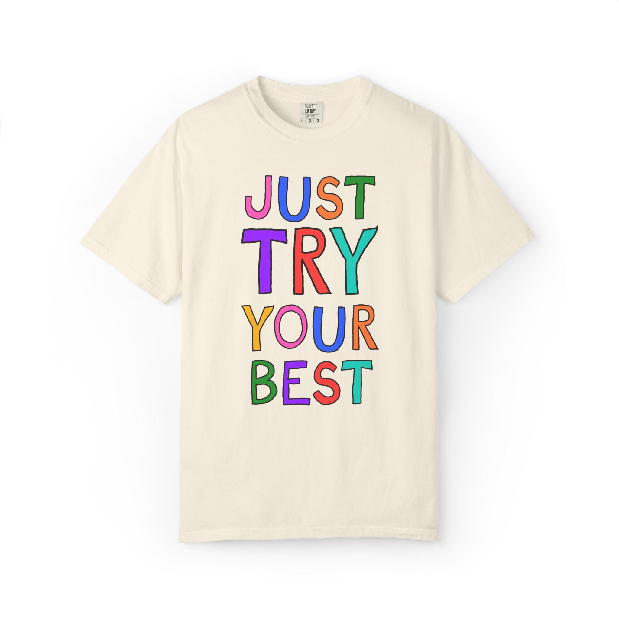 Just Try Your Best Testing Day T-Shirt for Elementary Teacher Team, Kitschy Nostalgic Positive Affirmation Tee for School Office Staff