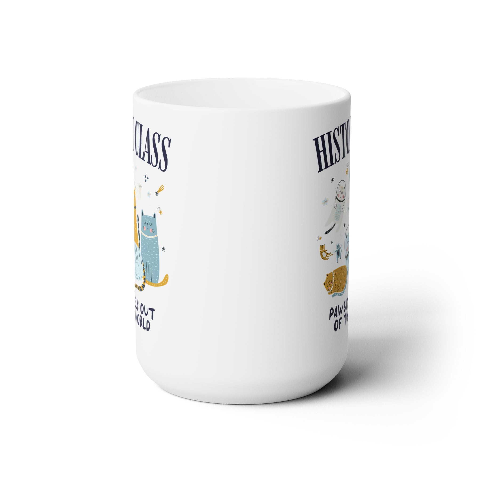History Teacher Space Cat 15 Oz Coffee Mug with Astronaut Kittens and Stars: Pawsitively Out of This World Teacher Team Mug for Cat Lover
