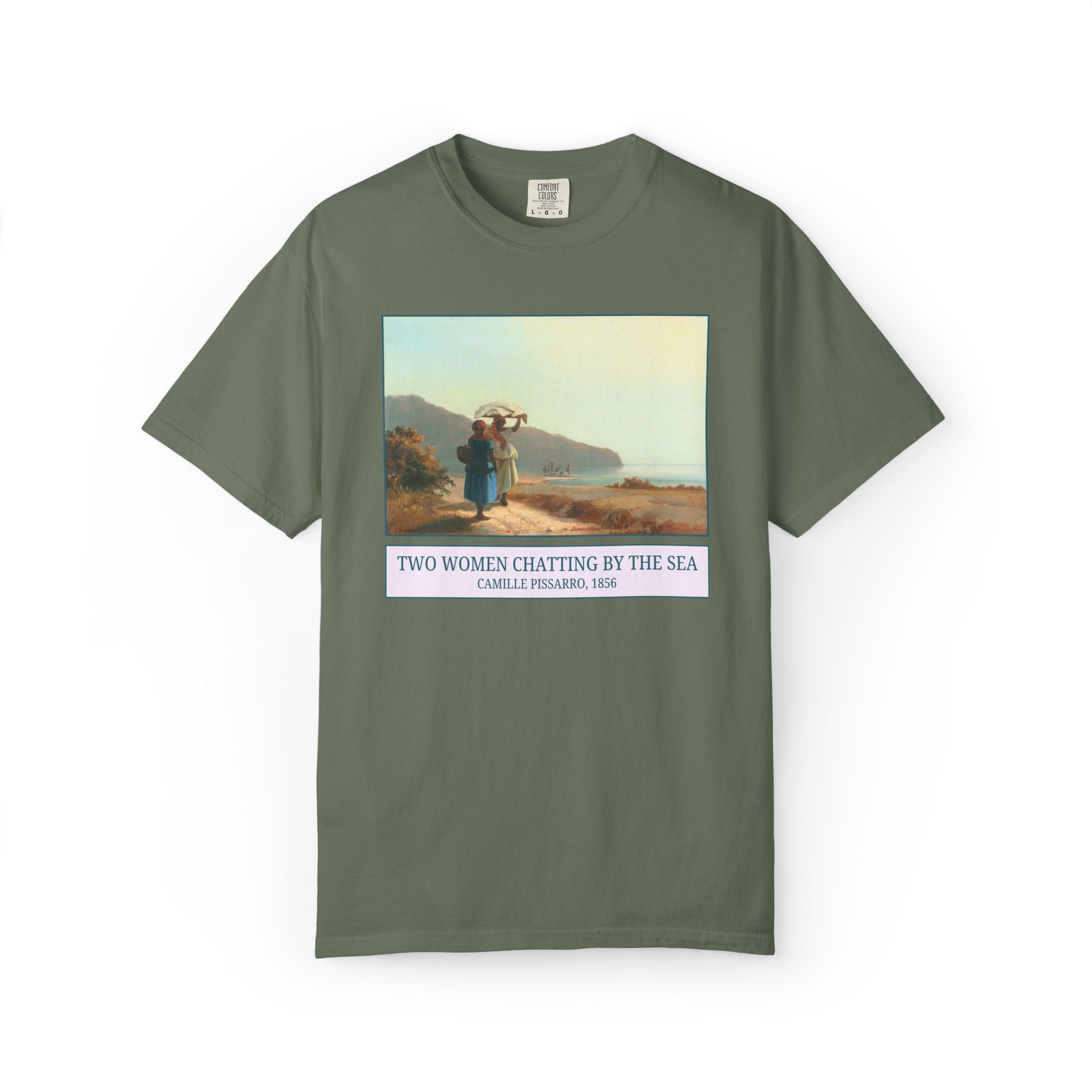 Impressionist Art History Tee Shirt: Two Women By the Sea by Camille Pissarro, 19th Century Famous Painting Post Impressionist Art Movement