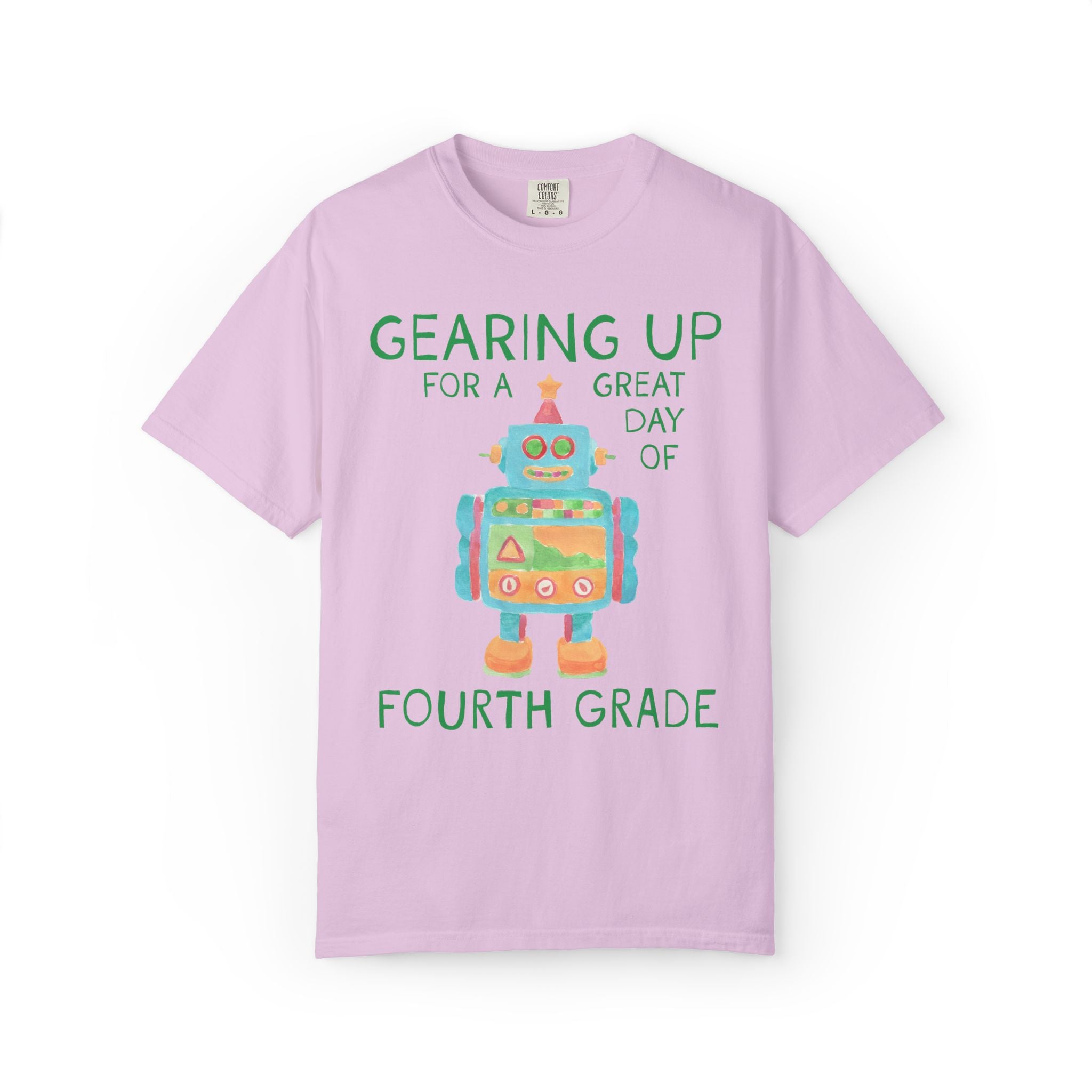 Fourth Grade Teacher Tee Shirt with Cute Little Robot: Gearing Up for a Great Day, Funny Science Lover Robotics Tee for New School Year